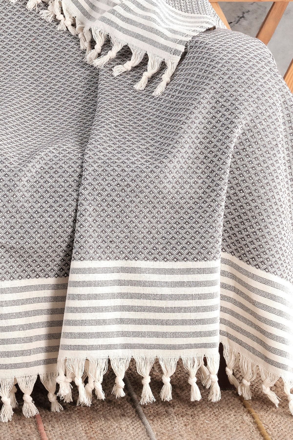 Yıldız Bordürlü Yeşil Koltuk Örtüsü | Koltuk Şalı 180x210 Pamuk