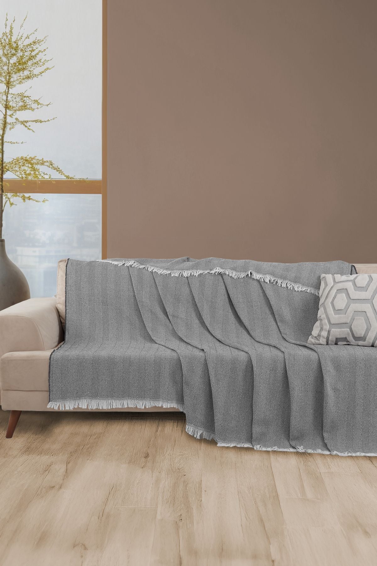 Saçaklı Koltuk Örtüsü | Koltuk Şalı 180x210cm Pamuk Bordo