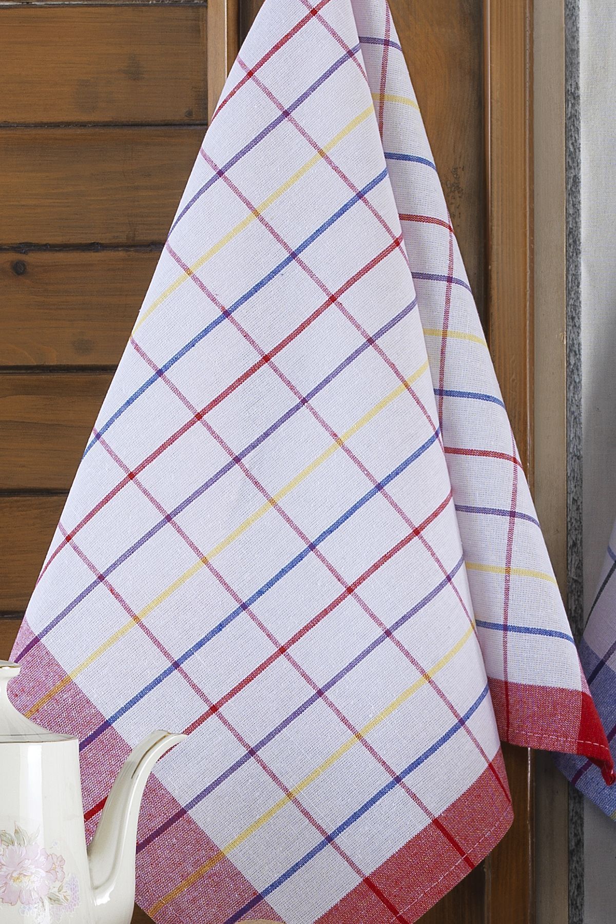 4'lü Mutfak Havlusu Seti & Alman Peçetesi 50x70 Cm % 100 Pamuk Ve Yıkanmış Büyük Kareli