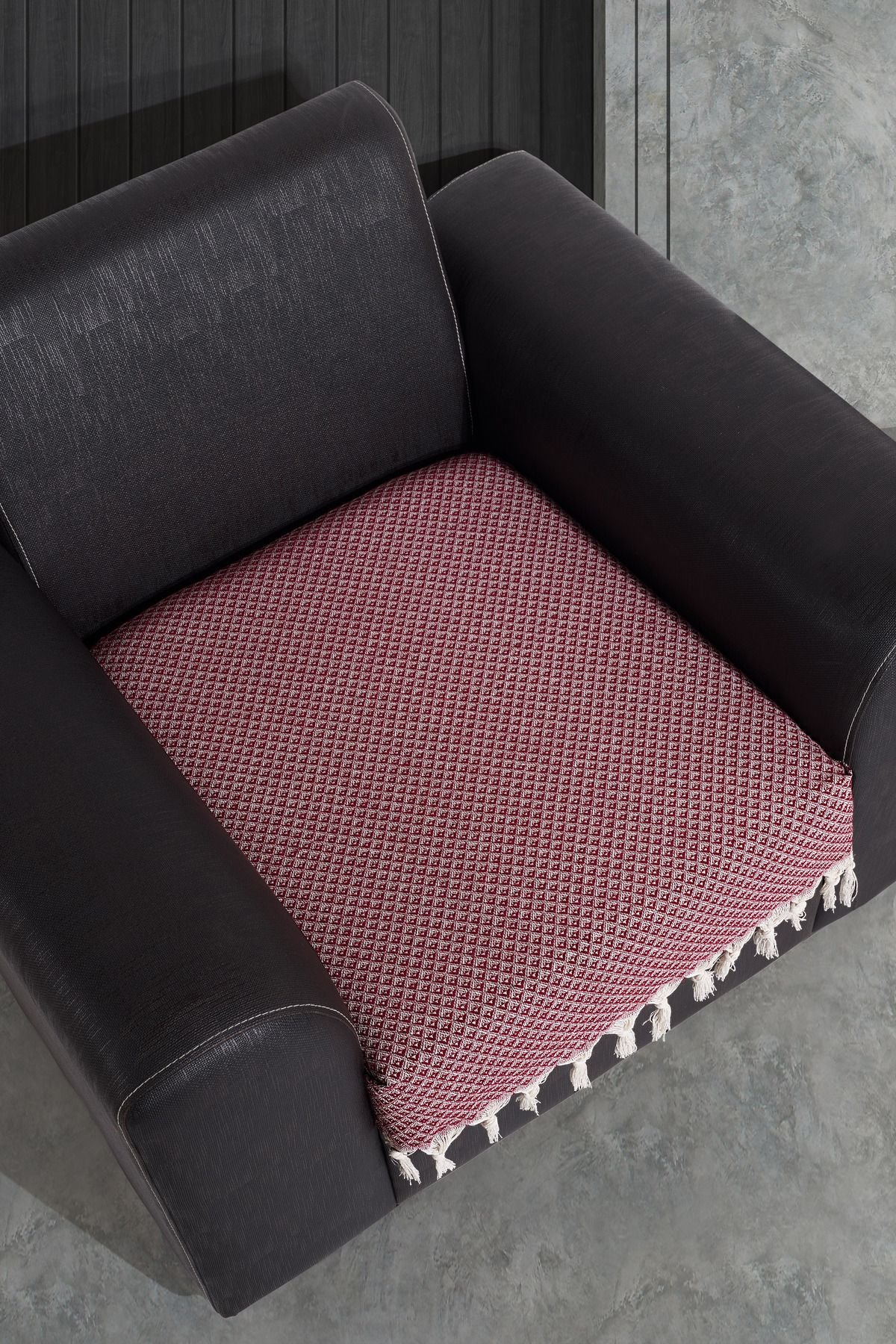 Oturma Yerini Kapatan Saçaklı Koltuk Örtüsü %100 Pamuk | Berjer Örtüsü Koltuk Şalı 70x95 Cm Yeşil