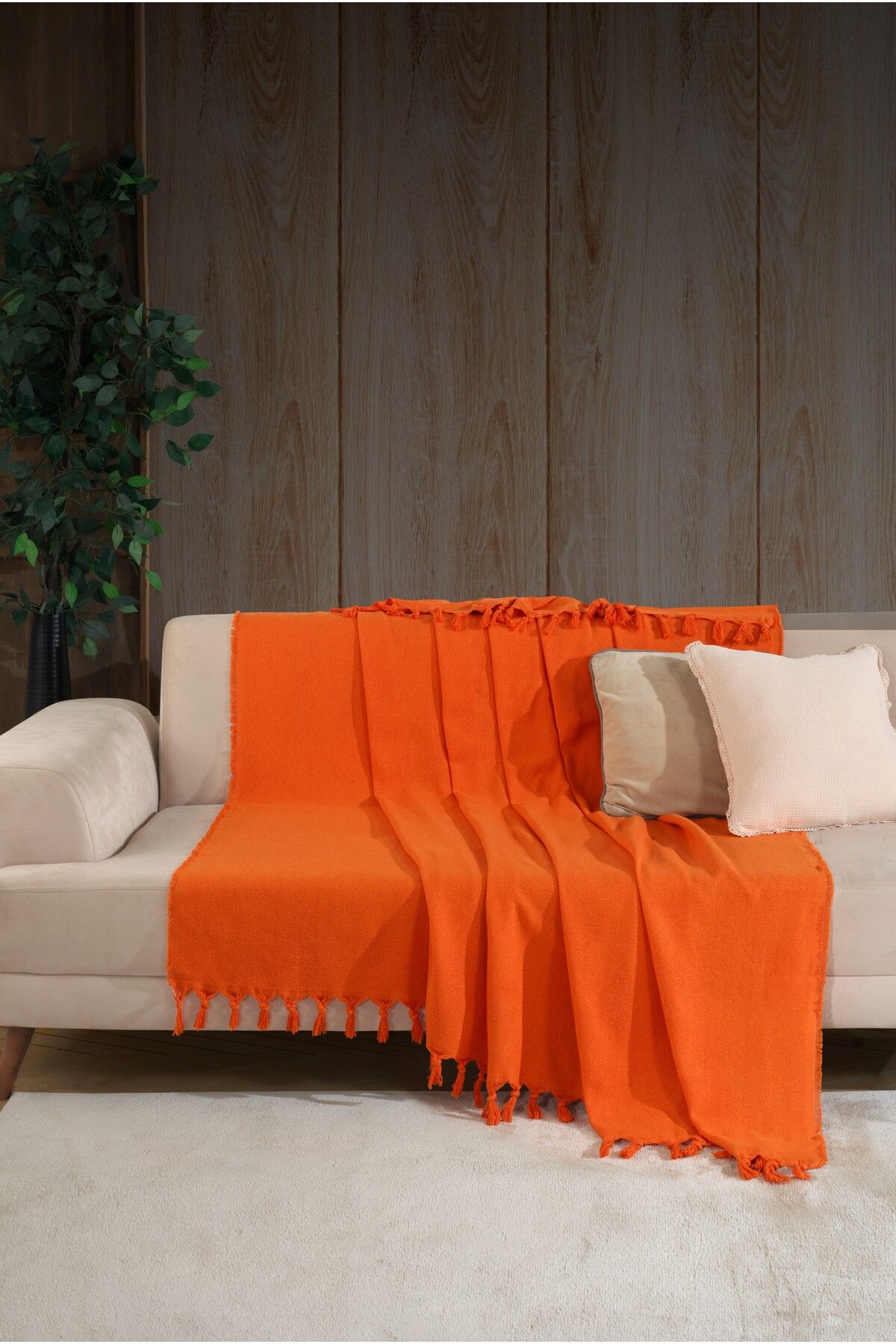 Natural Koltuk Örtüsü Koltuk Şalı 180 x 210 %100 Pamuk Hardal