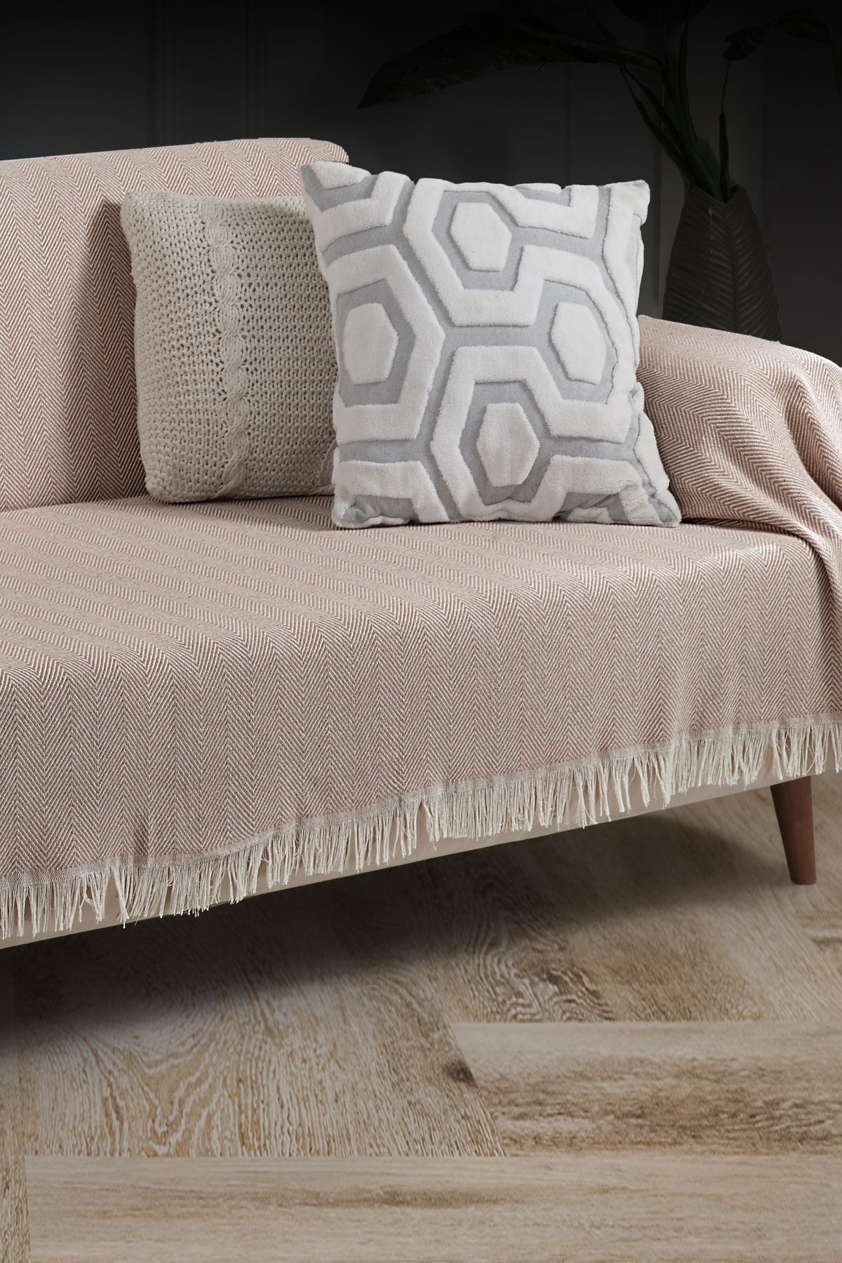 Saçaklı Koltuk Örtüsü %100 Pamuk | Koltuk Şalı 180x300 Cm Antrasit