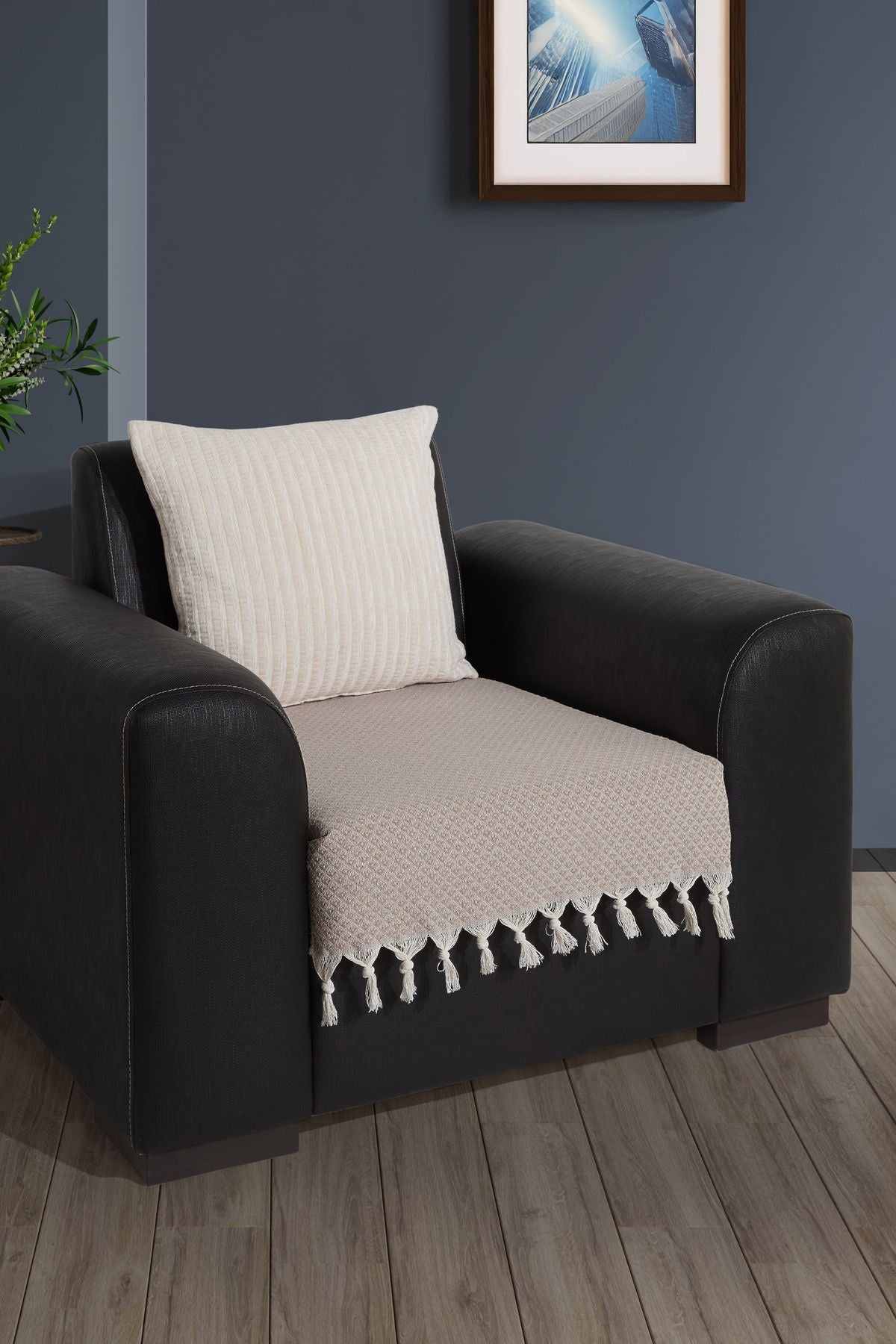 Oturma Yerini Kapatan Saçaklı Koltuk Örtüsü %100 Pamuk | Berjer Örtüsü Koltuk Şalı 70x95 Cm Yeşil