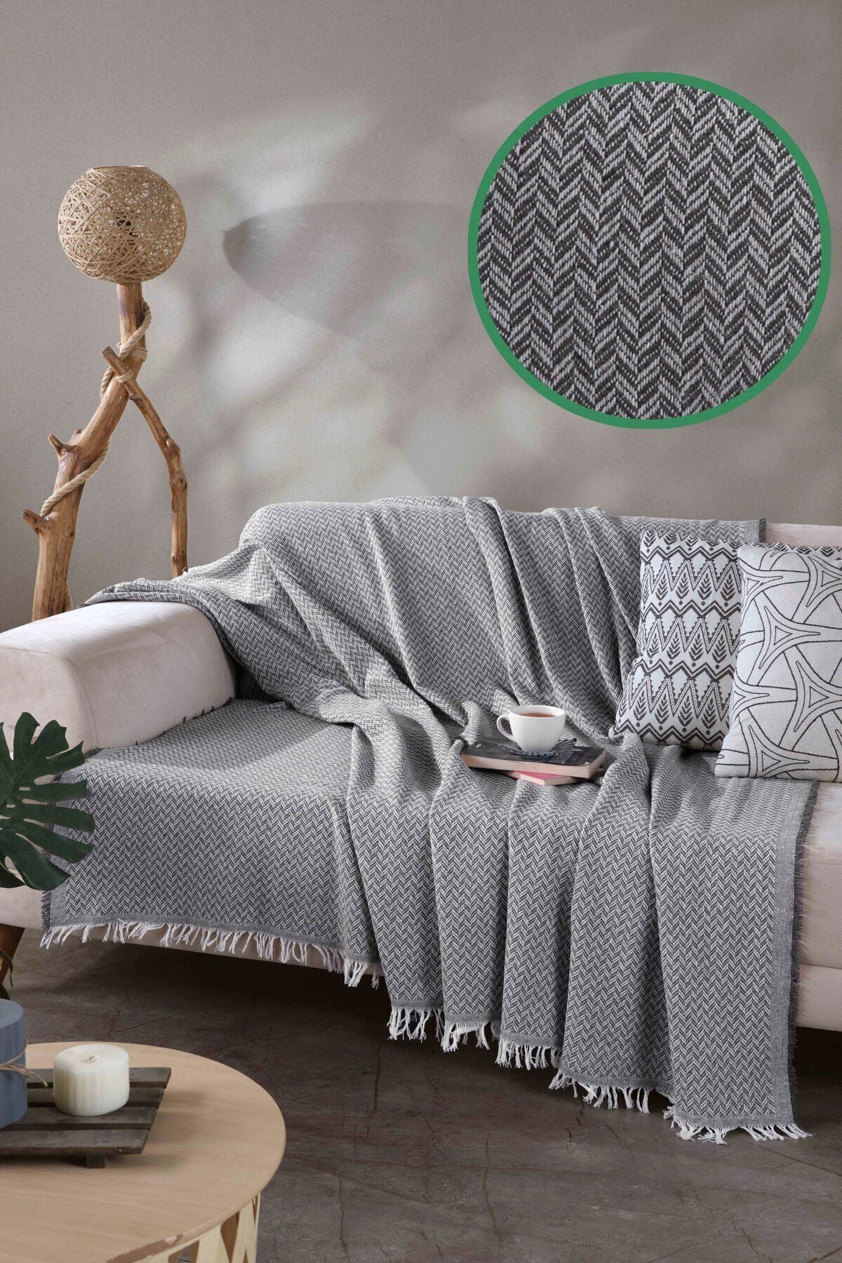 170x210 Zikzak Siyah Koltuk Örtüsü Siyah