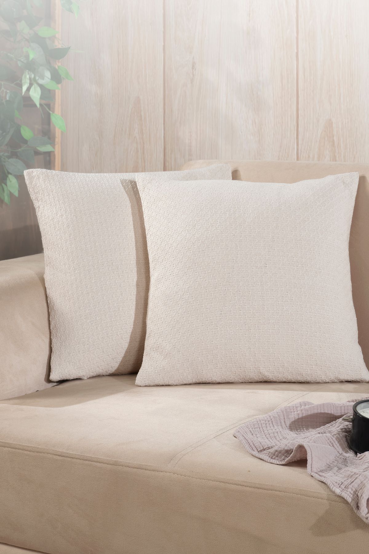 Bohem 2'li Kırlent Kılıfı Dekoratif Yastık Kılıfı 45x45 Fermuarlı Gri