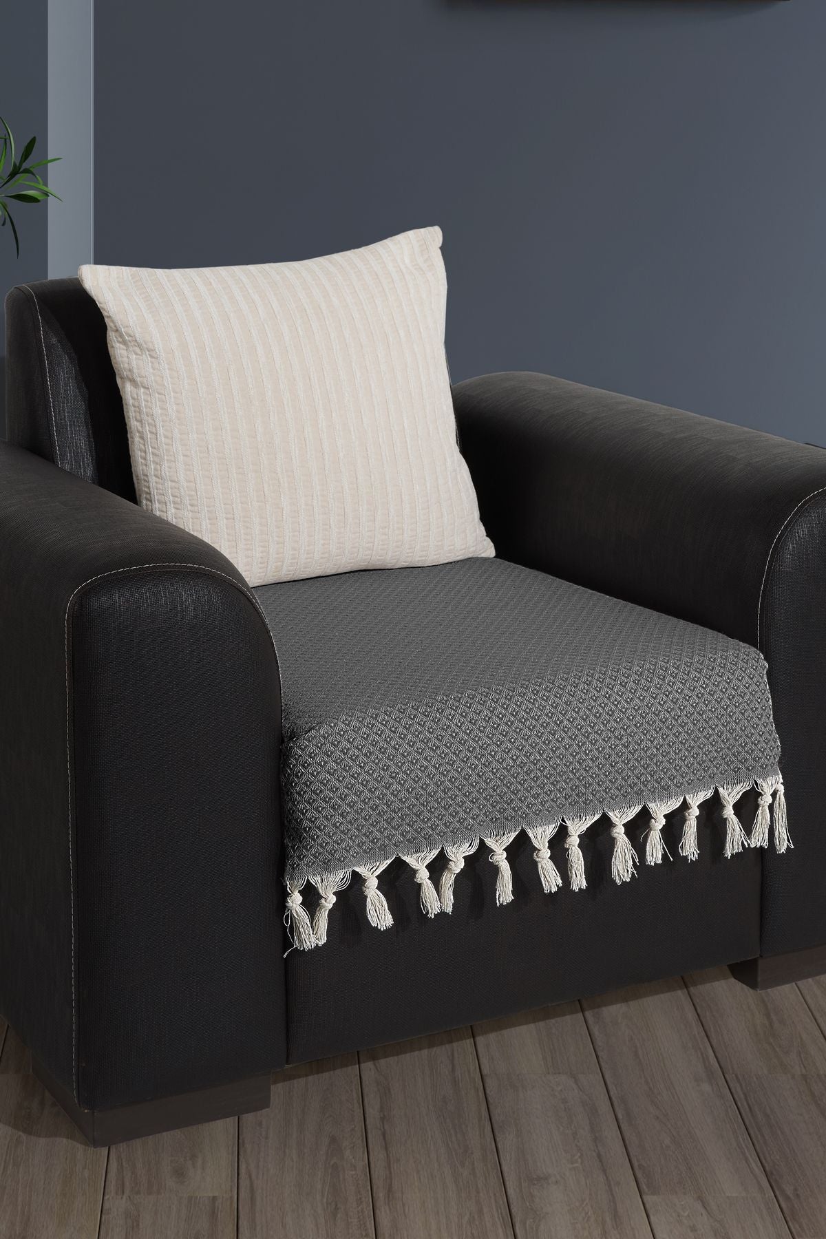 Oturma Yerini Kapatan Saçaklı Koltuk Örtüsü %100 Pamuk | Berjer Örtüsü Koltuk Şalı 70x95 Cm Yeşil