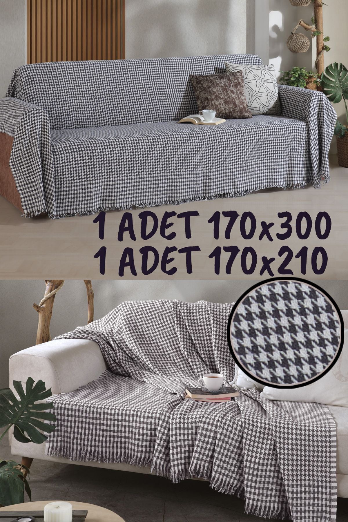 Kazayağı Koltuk Örtüsü Takımı Gri-1 Adet 170x300 1 Adet 170x210