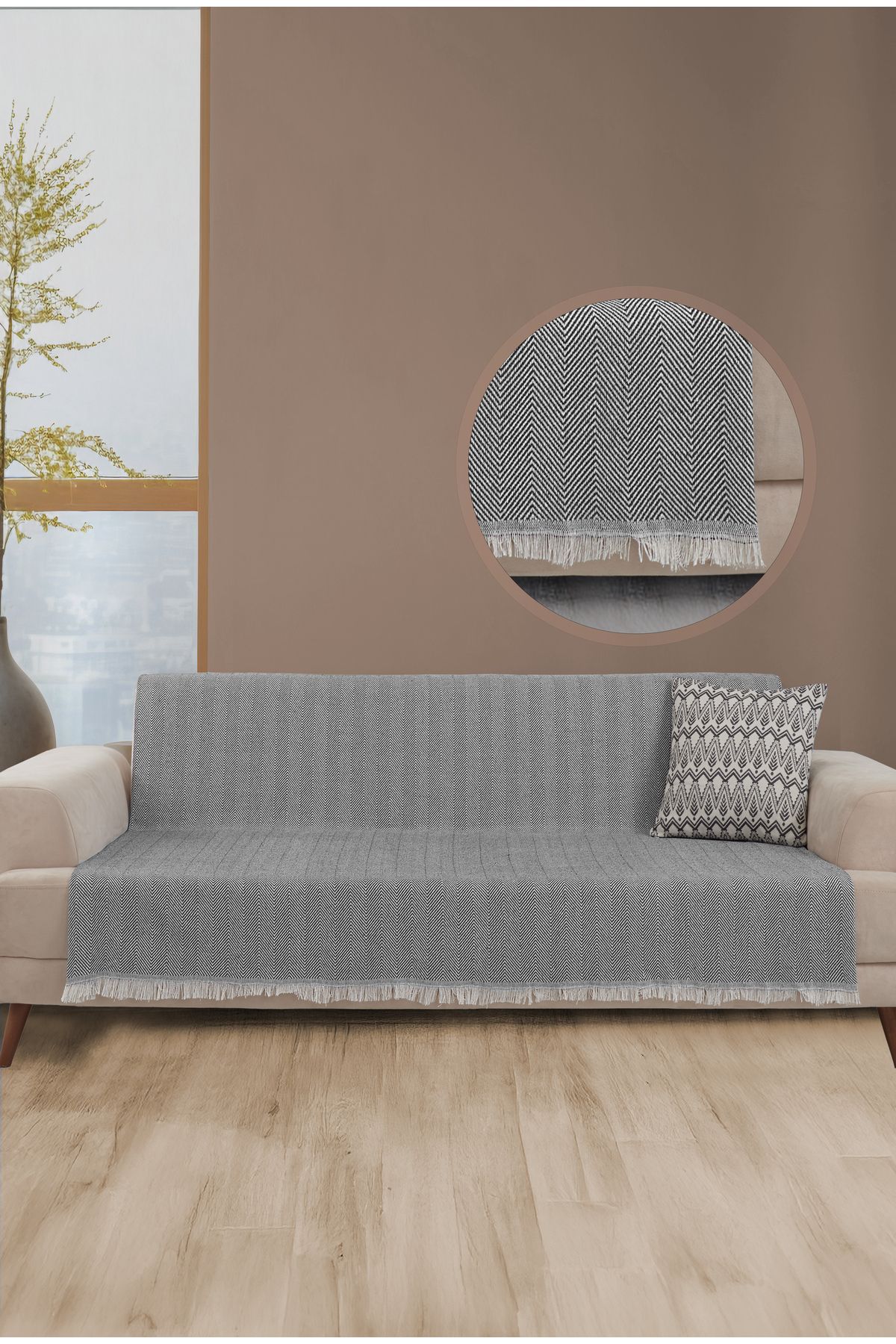 Saçaklı Koltuk Örtüsü | Koltuk Şalı 180x210cm Pamuk Bordo