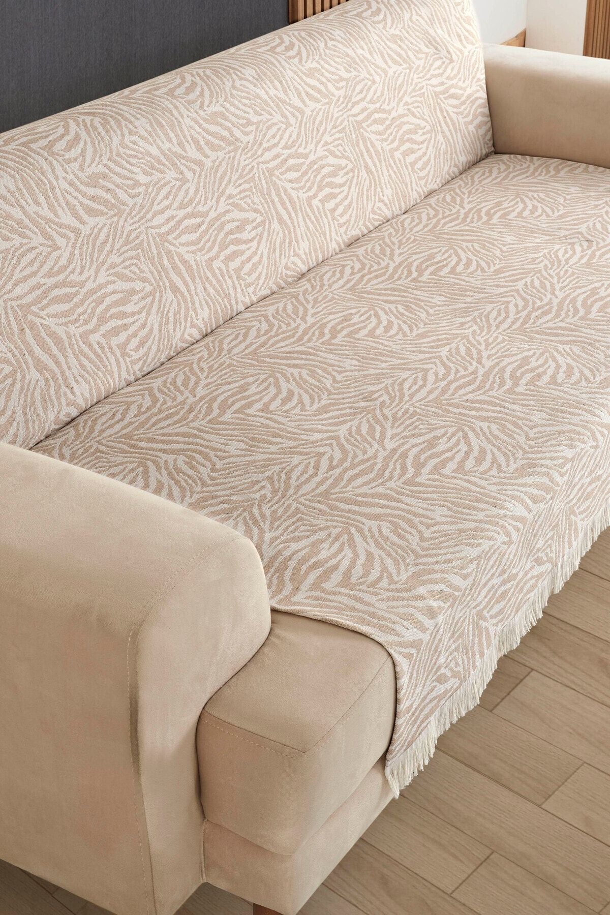 Koyu Gri Zebra %100 Pamuk Koltuk Örtüsü 160x210