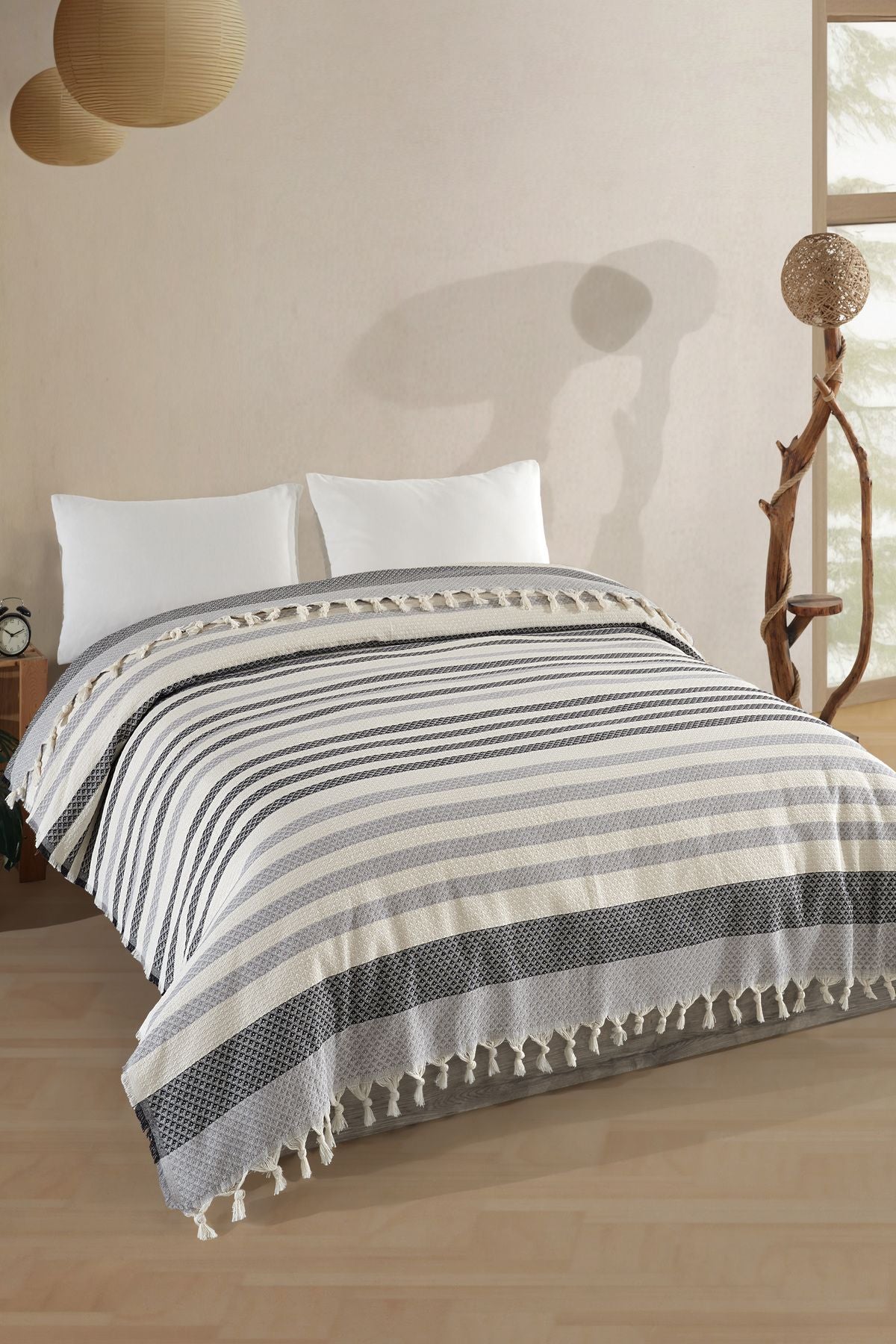 Çift Kişilik Natural Yatak Örtüsü Pike 210x240