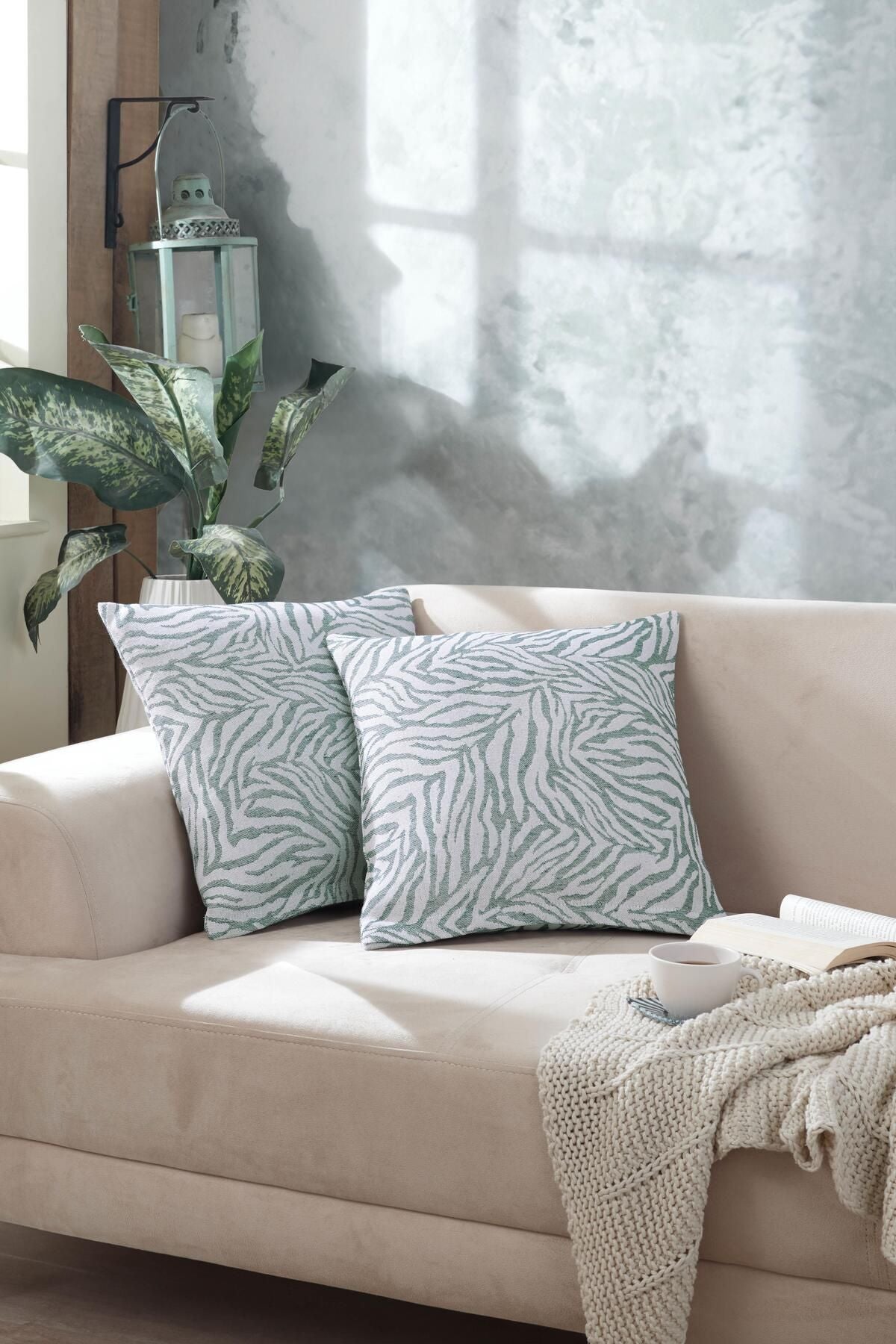 Zebra 2'li Kırlent Kılıfı 45x45 Fermuarlı Antrasit