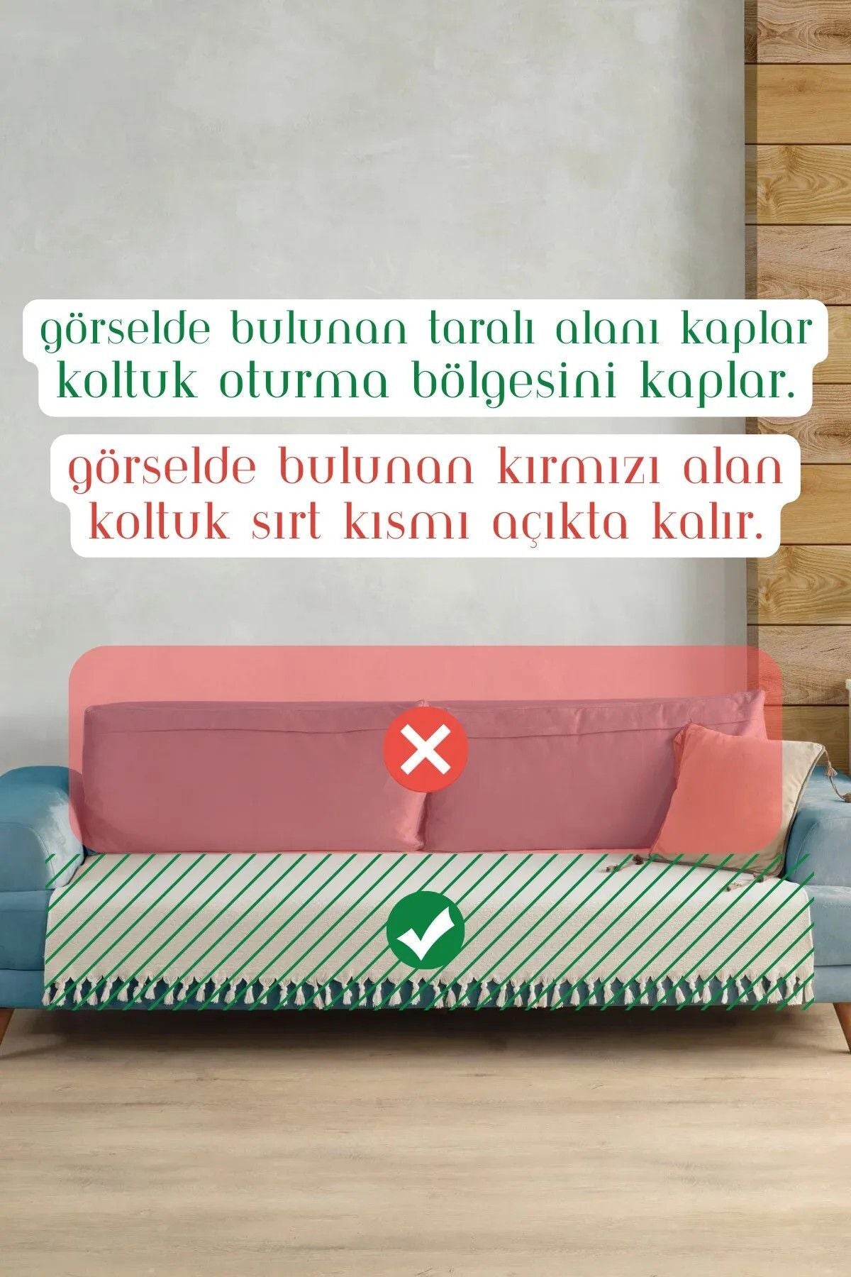 Oturma Yerini Kapatan Saçaklı Koltuk Örtüsü %100 Pamuk | Berjer Örtüsü Koltuk Şalı 70x95 Cm Yeşil