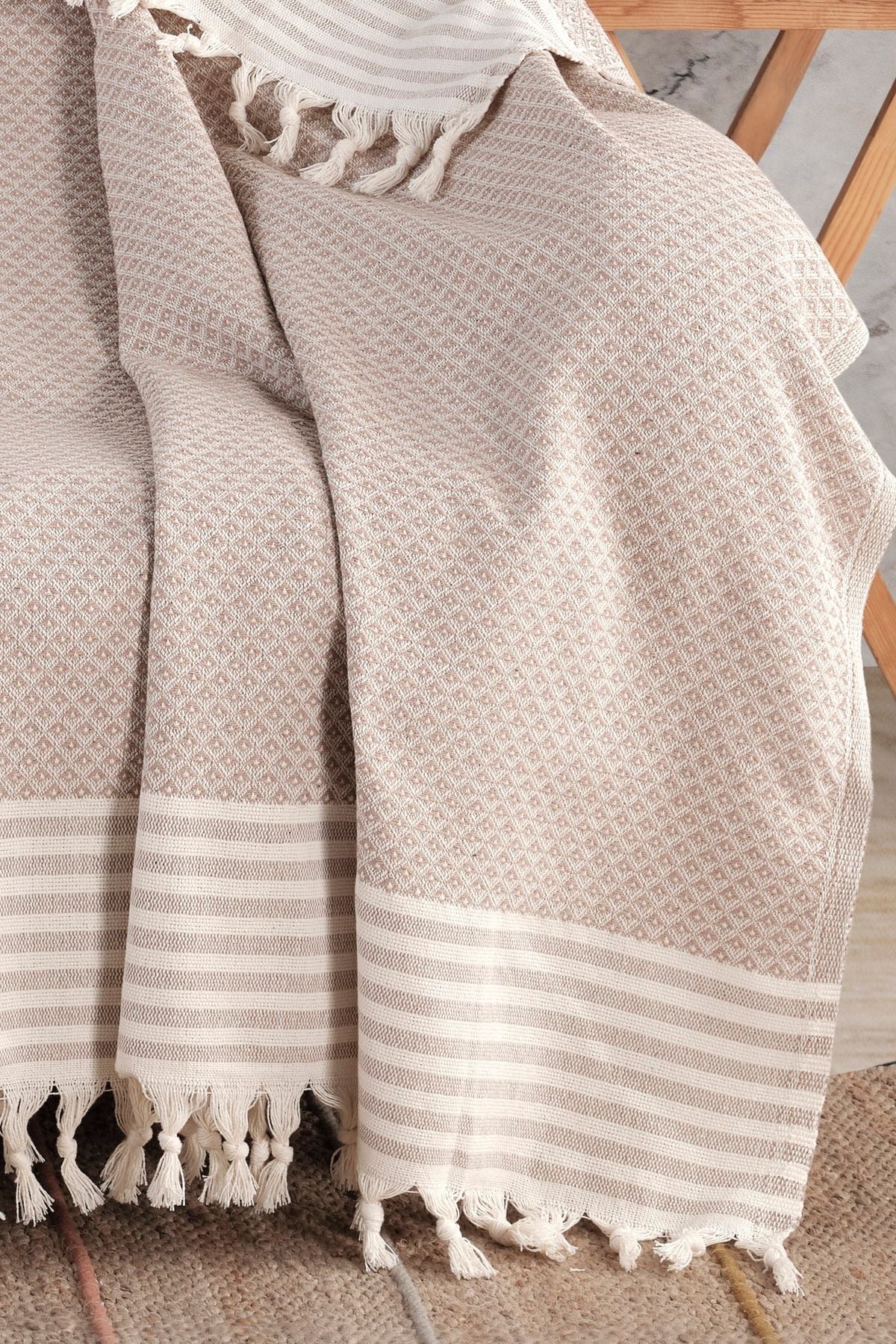 Yıldız Bordürlü Yeşil Koltuk Örtüsü | Koltuk Şalı 180x210 Pamuk