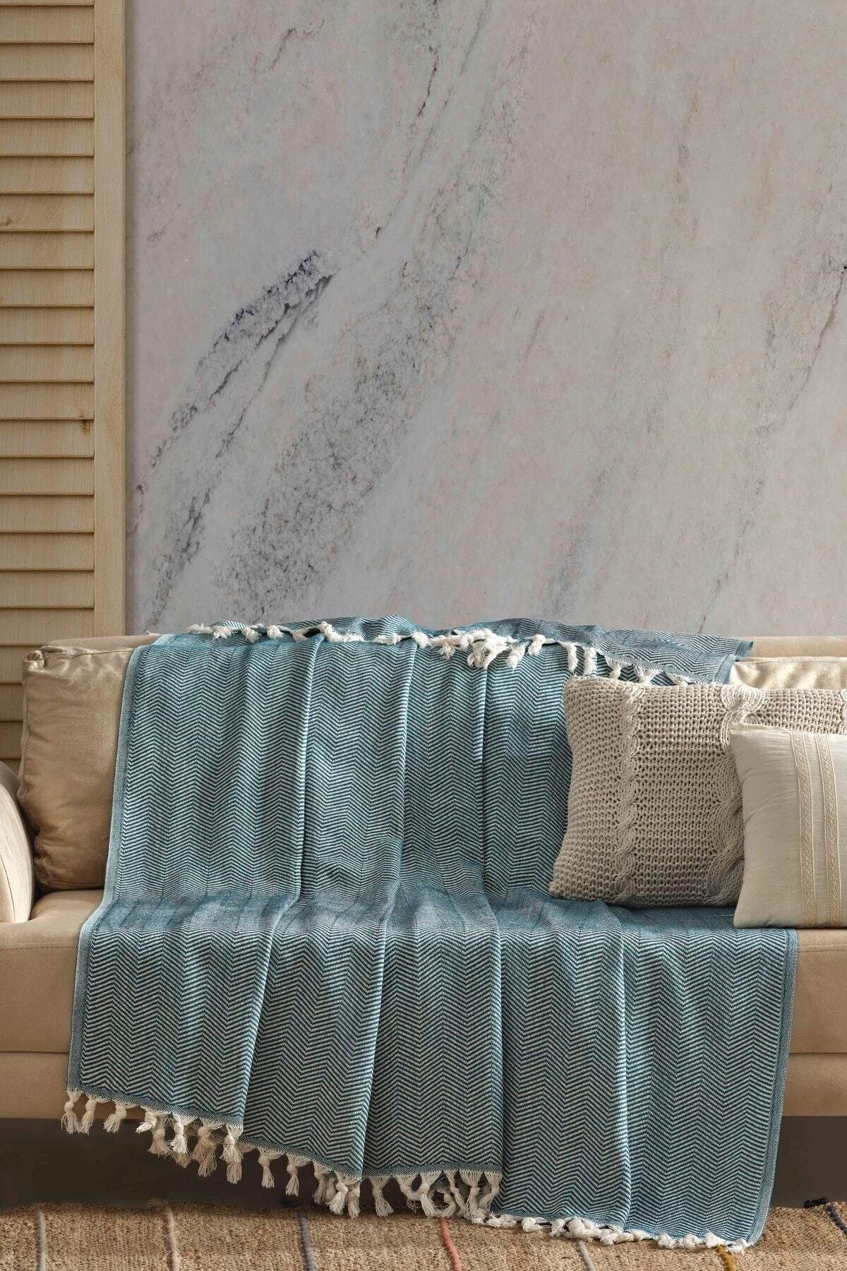 Natural Koltuk Örtüsü Koltuk Şalı 180 x 210 %100 Pamuk Hardal