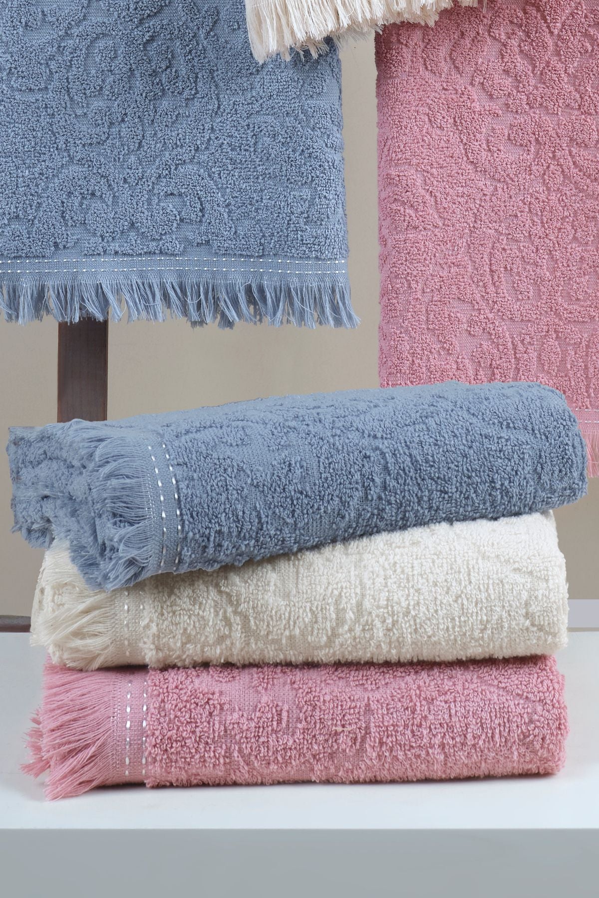 %100 Pamuk 3'lü Saçaklı Havlu - Çeyizlik Havlu Seti | Yüksek Emicilik & Lüks Konfor