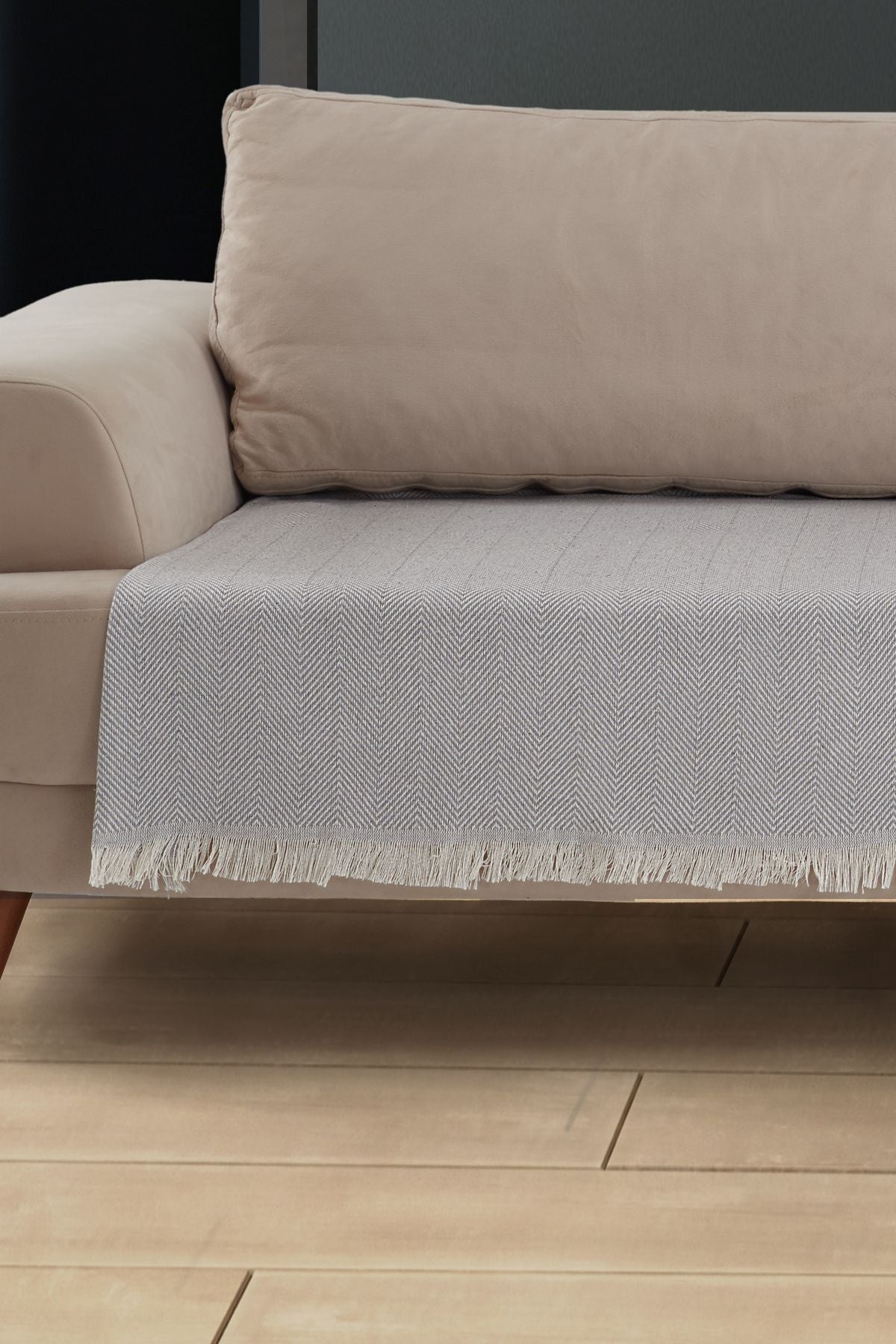 Oturma Yerini Kapatan Saçaklı Koltuk Örtüsü %100 Pamuk 115x200cm Siyah