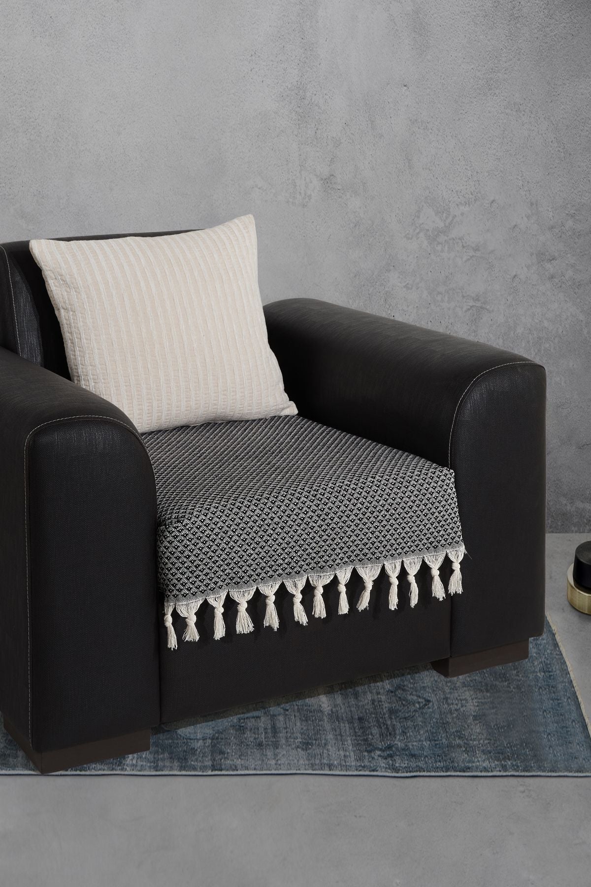 Oturma Yerini Kapatan Saçaklı Koltuk Örtüsü %100 Pamuk | Berjer Örtüsü Koltuk Şalı 70x95 Cm Yeşil