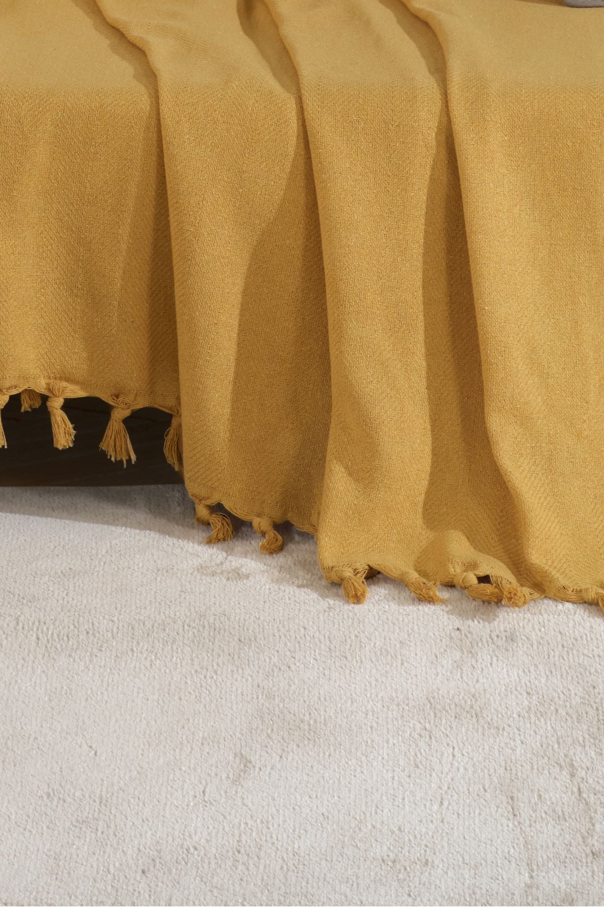 Natural Koltuk Örtüsü Koltuk Şalı 180 x 210 %100 Pamuk Hardal