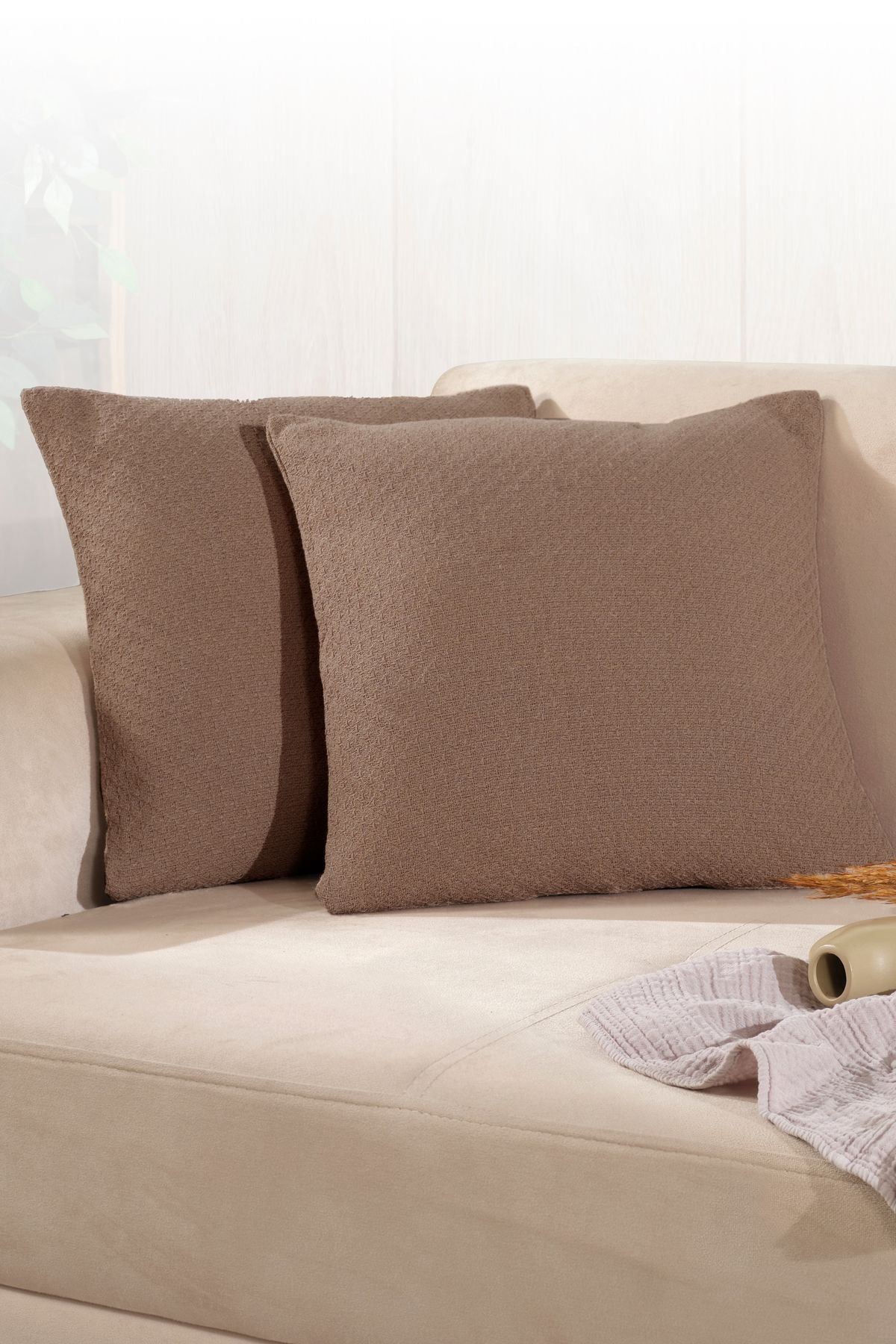 Bohem 2'li Kırlent Kılıfı Dekoratif Yastık Kılıfı 45x45 Fermuarlı Gri