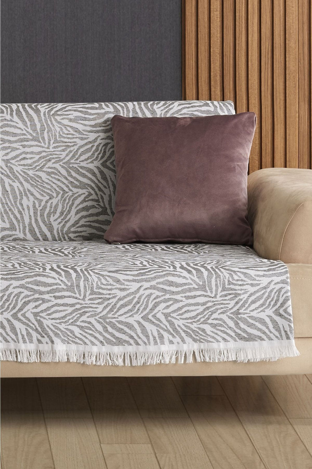 Koyu Gri Zebra %100 Pamuk Koltuk Örtüsü 160x210