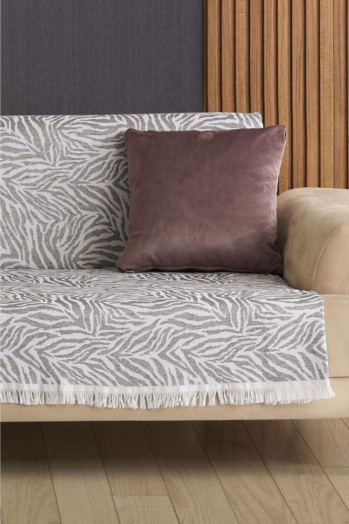 Koyu Gri Zebra %100 Pamuk Koltuk Örtüsü 160x210