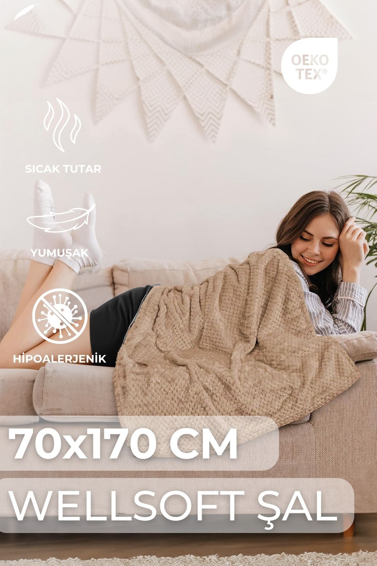 Wellsoft Şal – Sıcacık, Yumuşak Ve Oeko-tex Sertifikalı Hipoalerjenik Konfor 70x170 Cm Gri