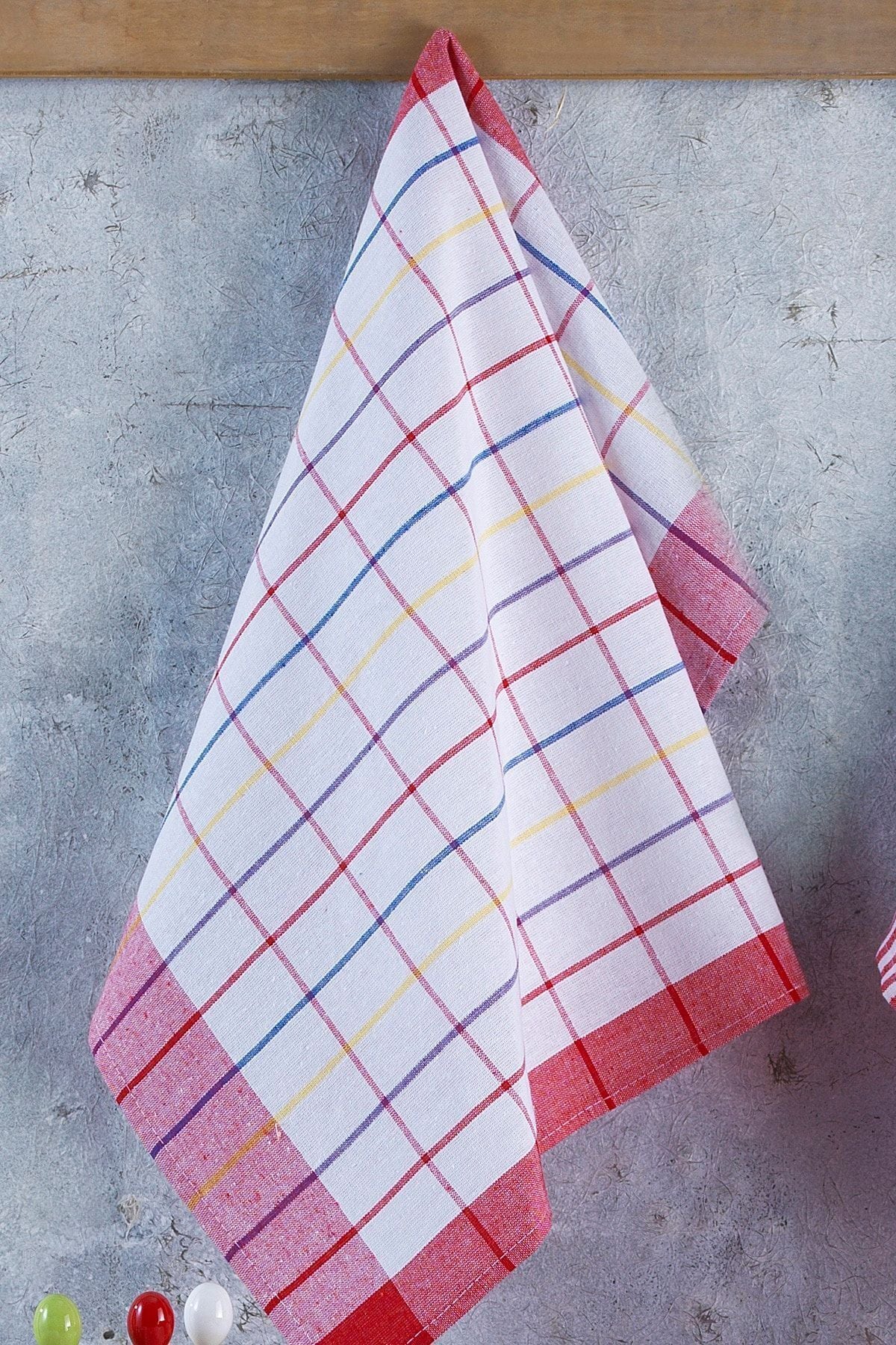 4'lü Mutfak Havlusu Seti & Alman Peçetesi 50x70 Cm % 100 Pamuk Ve Yıkanmış Büyük Kareli