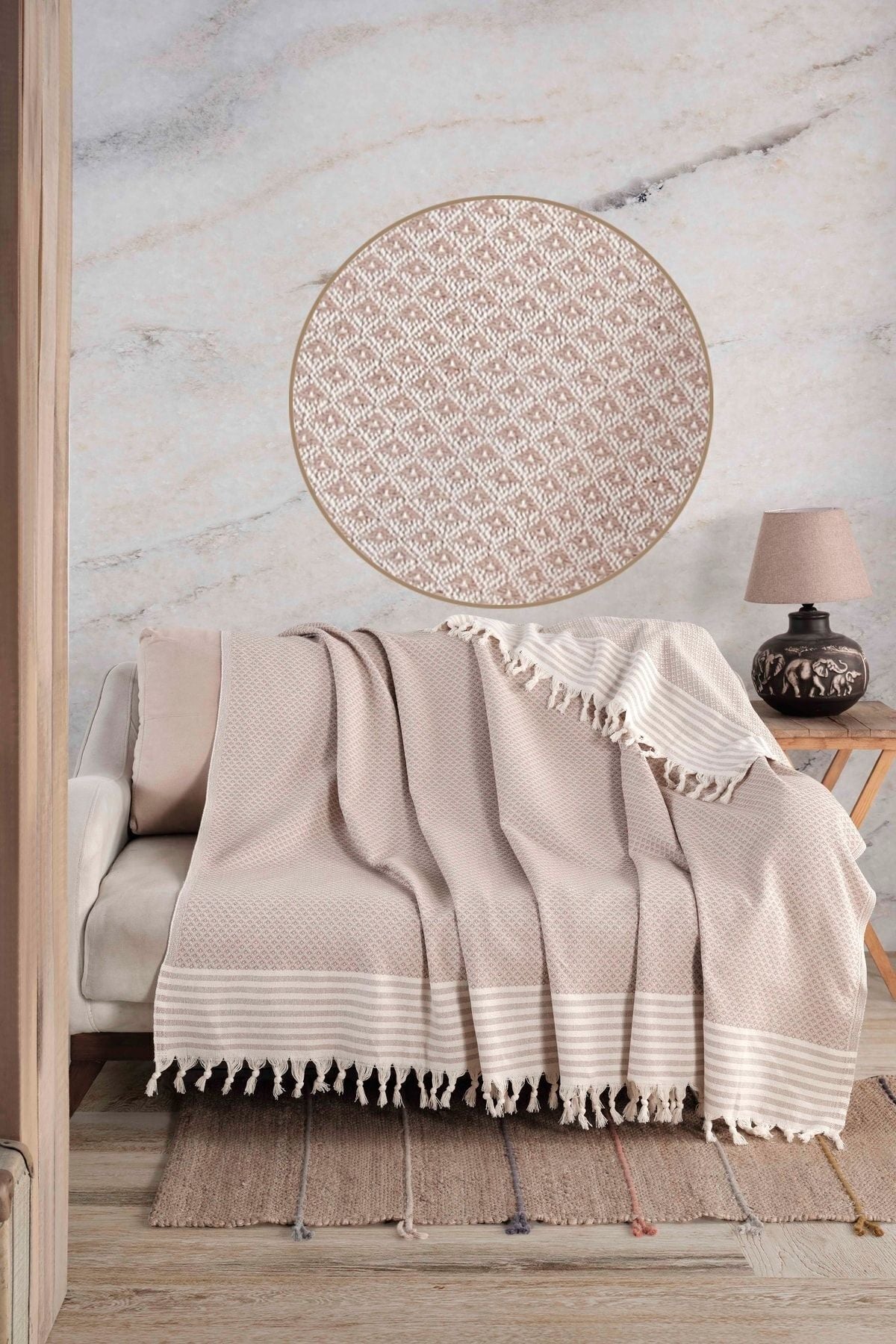 Yıldız Bordürlü Yeşil Koltuk Örtüsü | Koltuk Şalı 180x210 Pamuk