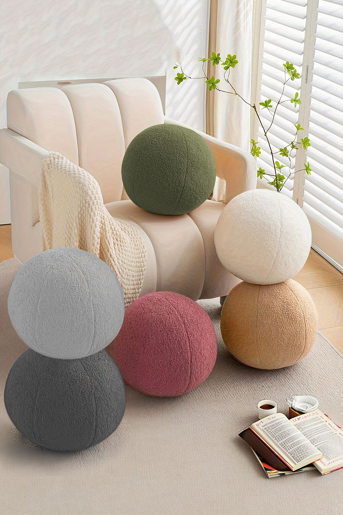 Top Kırlent Yastık - 35 cm Peluş | Teddy | Dekoratif | Şık Tasarım | Yumuşak