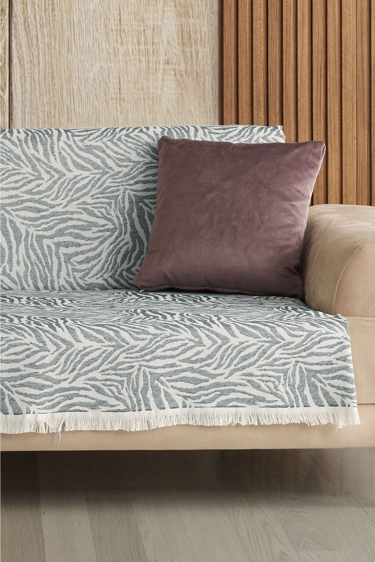 Koyu Gri Zebra %100 Pamuk Koltuk Örtüsü 160x210