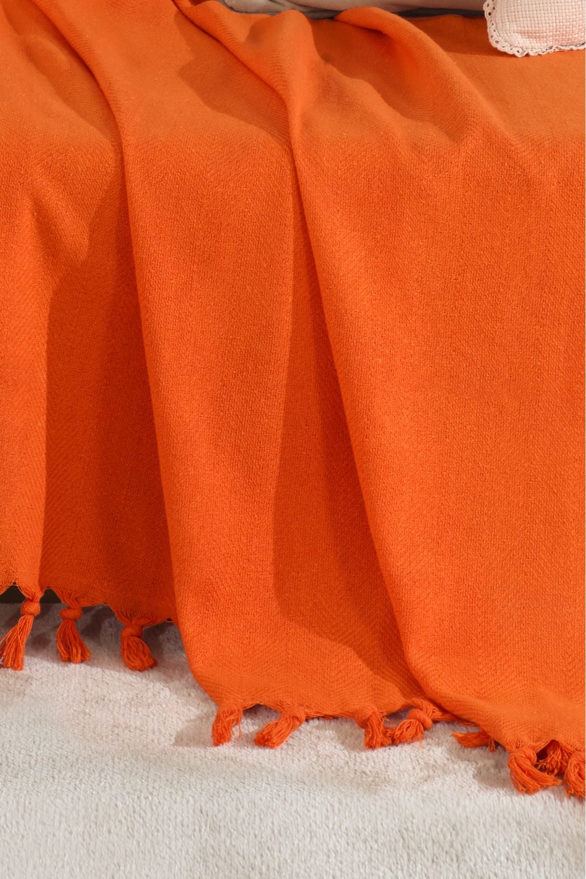 Natural Koltuk Örtüsü Koltuk Şalı 180 x 210 %100 Pamuk Hardal