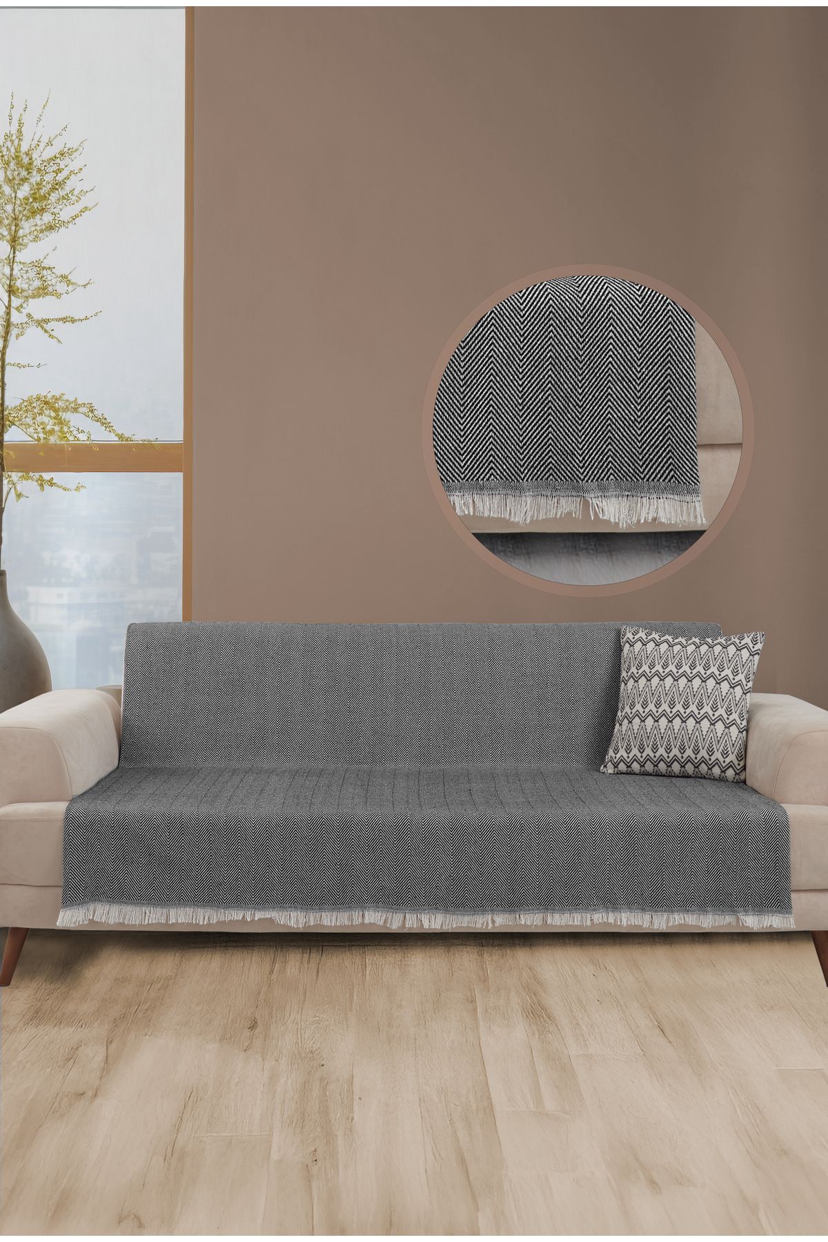 Saçaklı Koltuk Örtüsü | Koltuk Şalı 180x210cm Pamuk Bordo