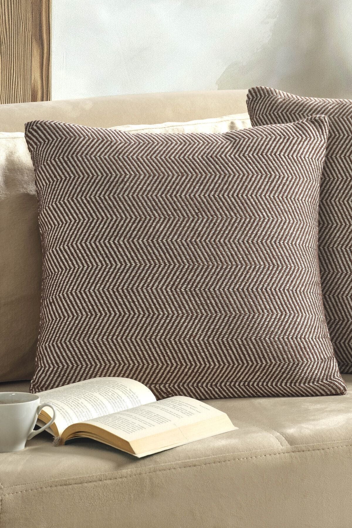 Naturel 2'li Kırlent Kılıfı 45x45 Siyah Fermuarlı