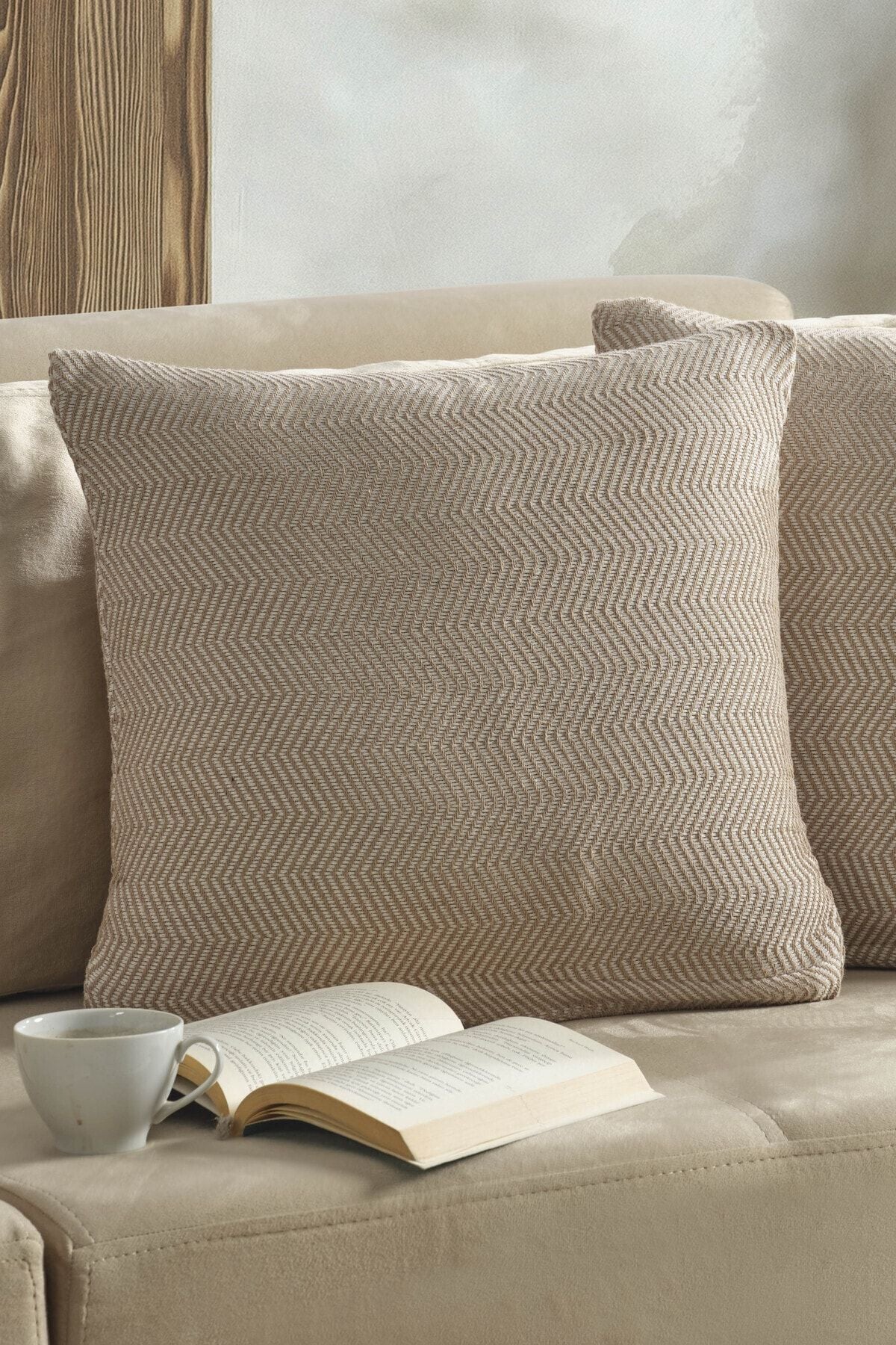 Naturel 2'li Kırlent Kılıfı 45x45 Siyah Fermuarlı