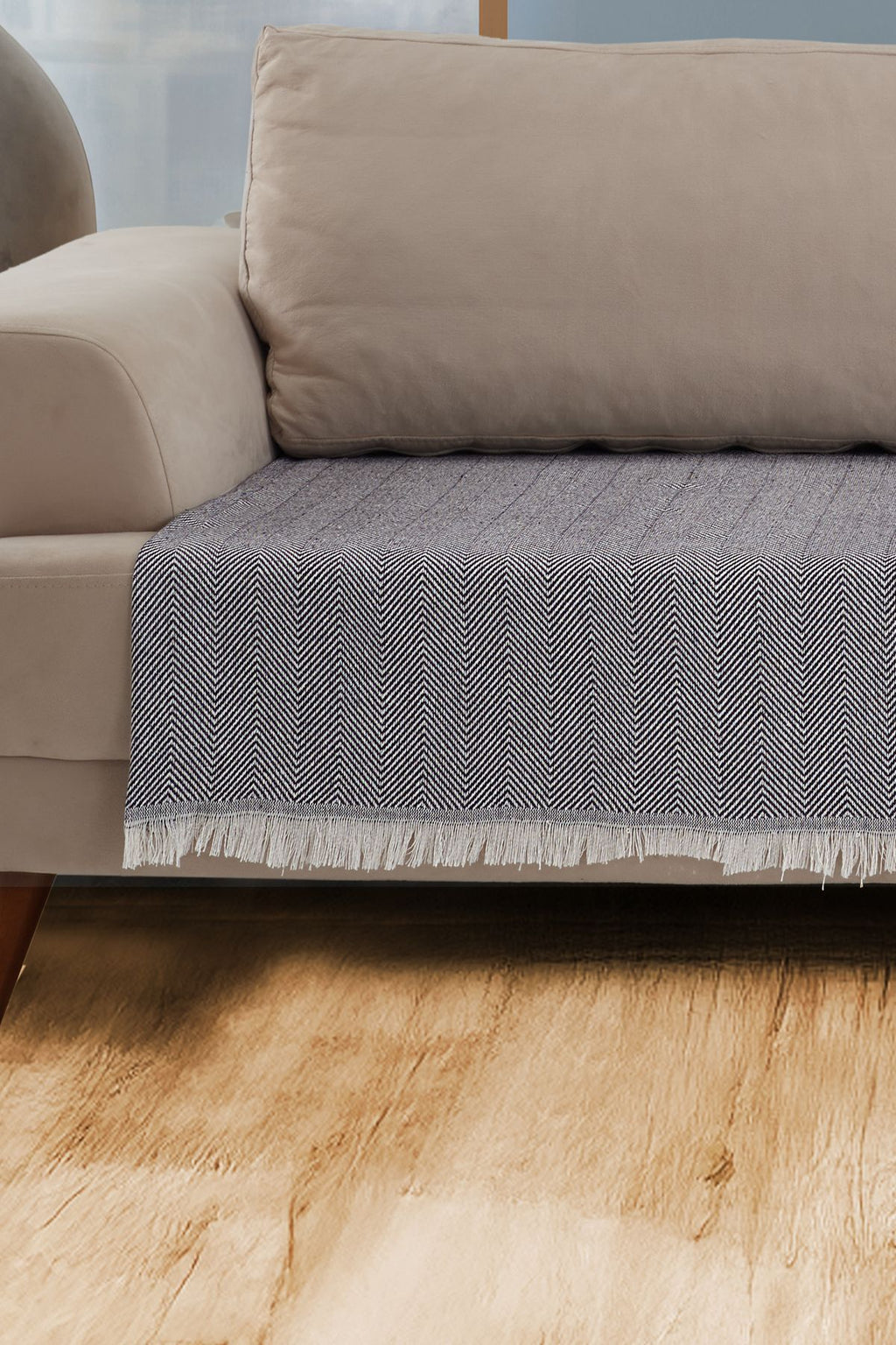 Oturma Yerini Kapatan Saçaklı Koltuk Örtüsü %100 Pamuk 115x200cm Siyah