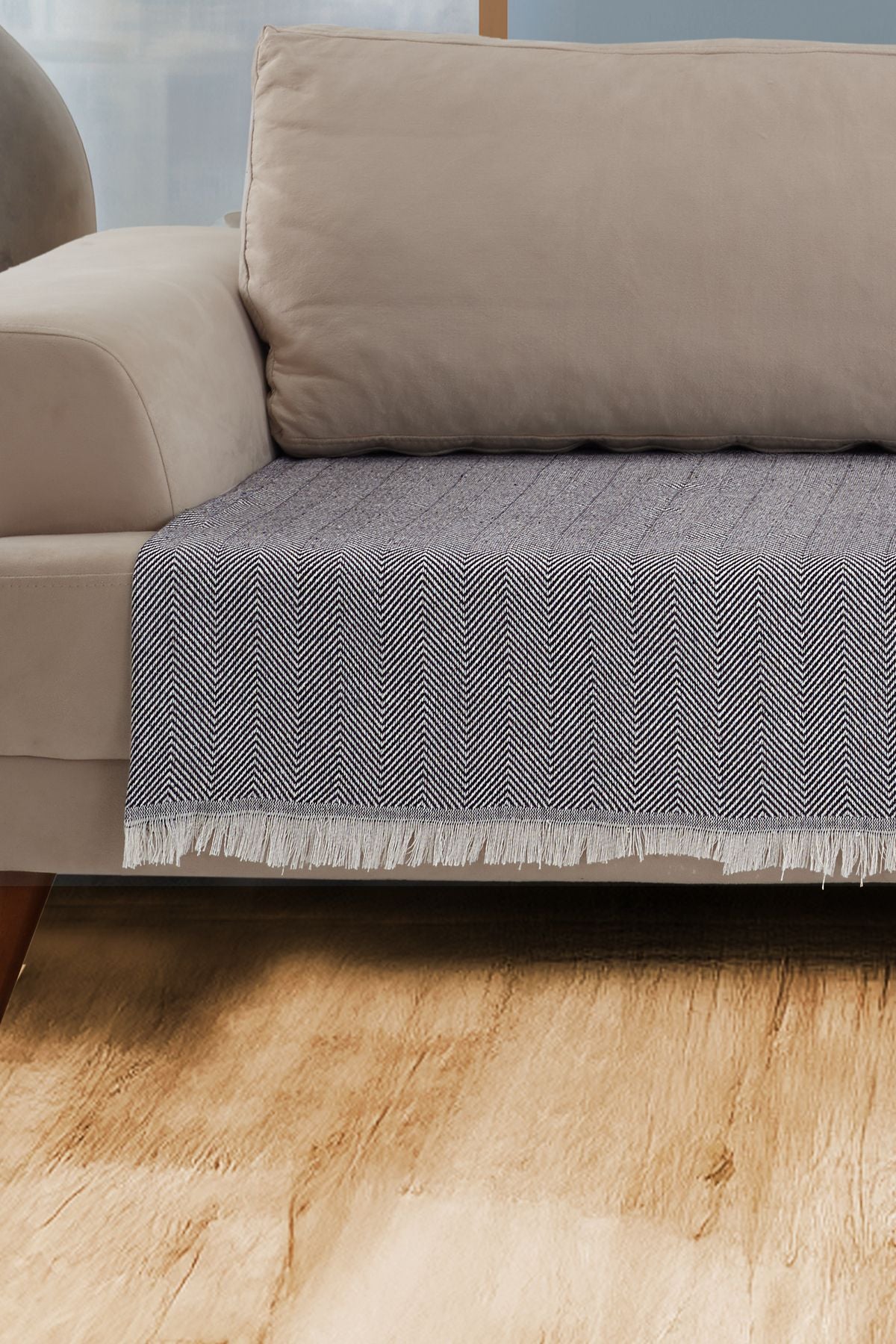 Oturma Yerini Kapatan Saçaklı Koltuk Örtüsü %100 Pamuk 115x200cm Siyah