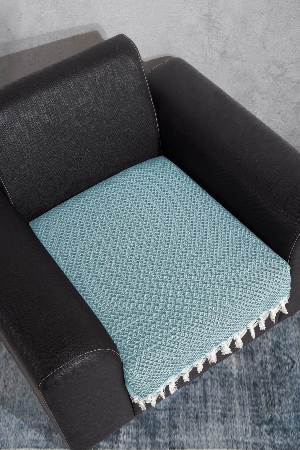 Oturma Yerini Kapatan Saçaklı Koltuk Örtüsü %100 Pamuk | Berjer Örtüsü Koltuk Şalı 70x95 Cm Yeşil