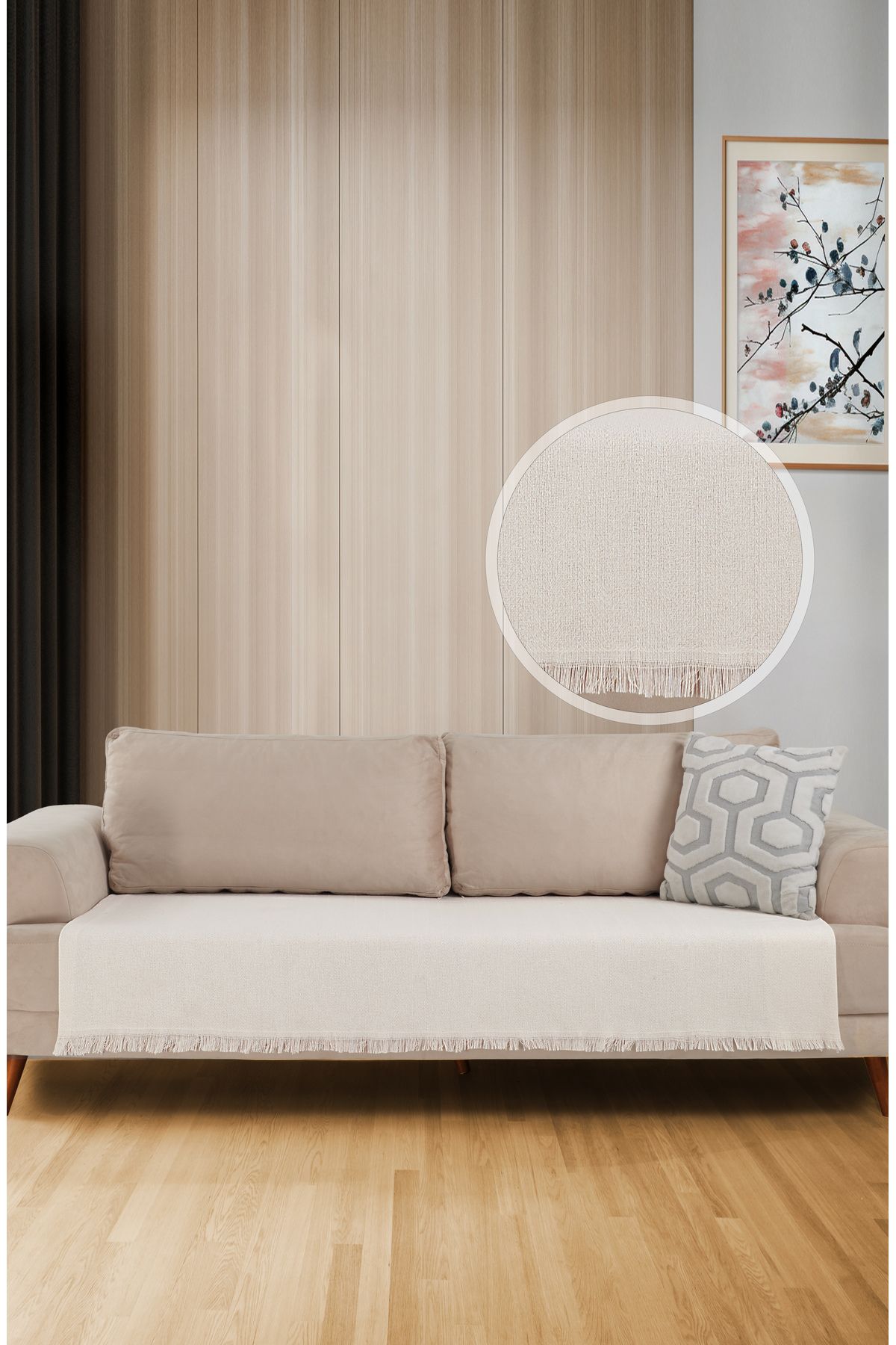 Oturma Yerini Kapatan Saçaklı Koltuk Örtüsü %100 Pamuk 115x200cm Siyah