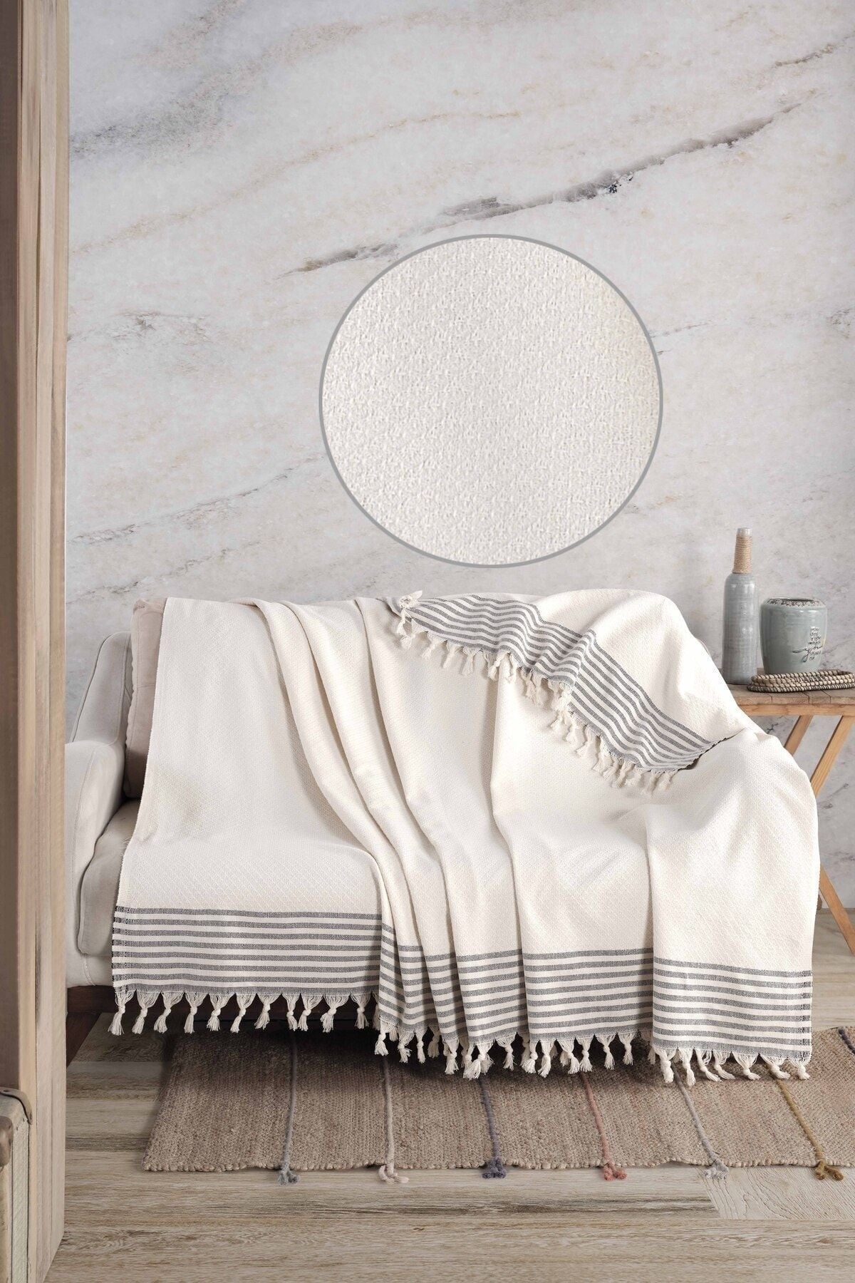 Yıldız Bordürlü Yeşil Koltuk Örtüsü | Koltuk Şalı 180x210 Pamuk