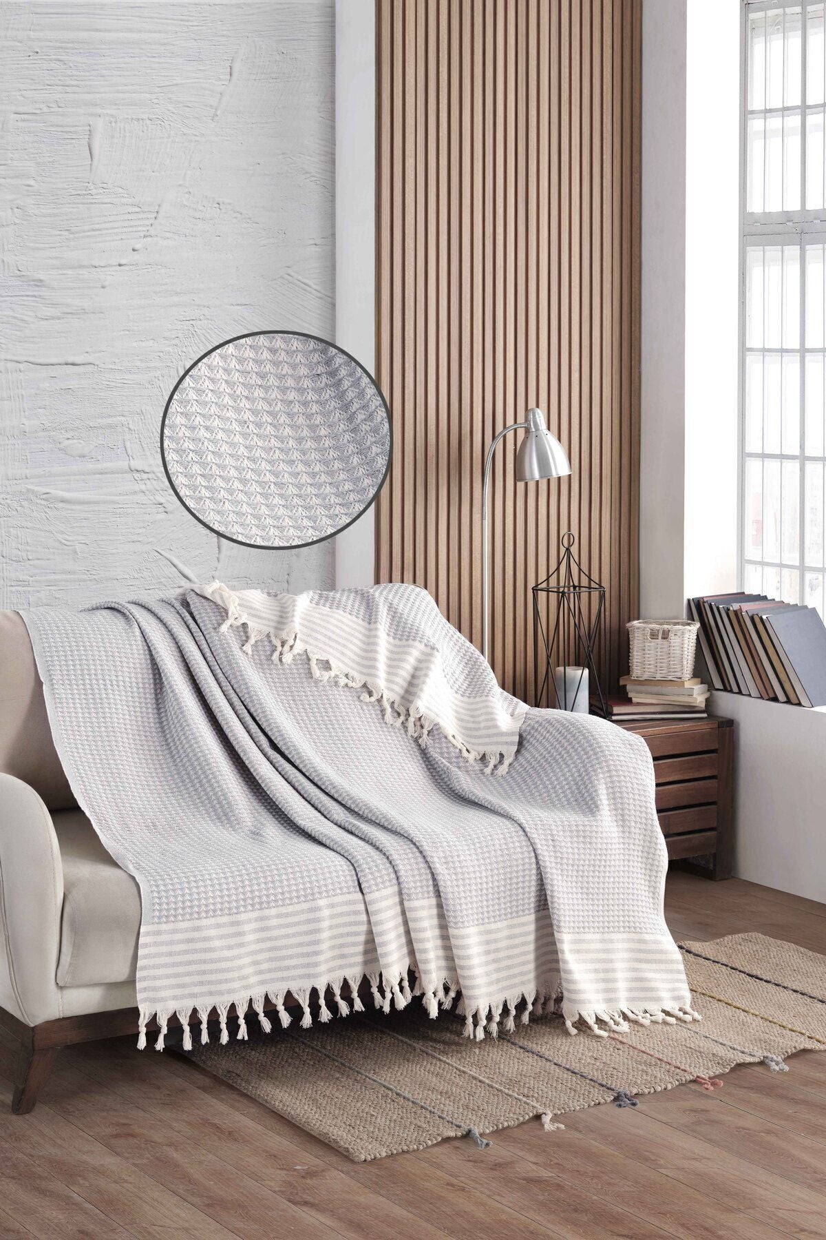 Piramit Siyah Koltuk Örtüsü | Koltuk Şalı 180x210 Pamuk