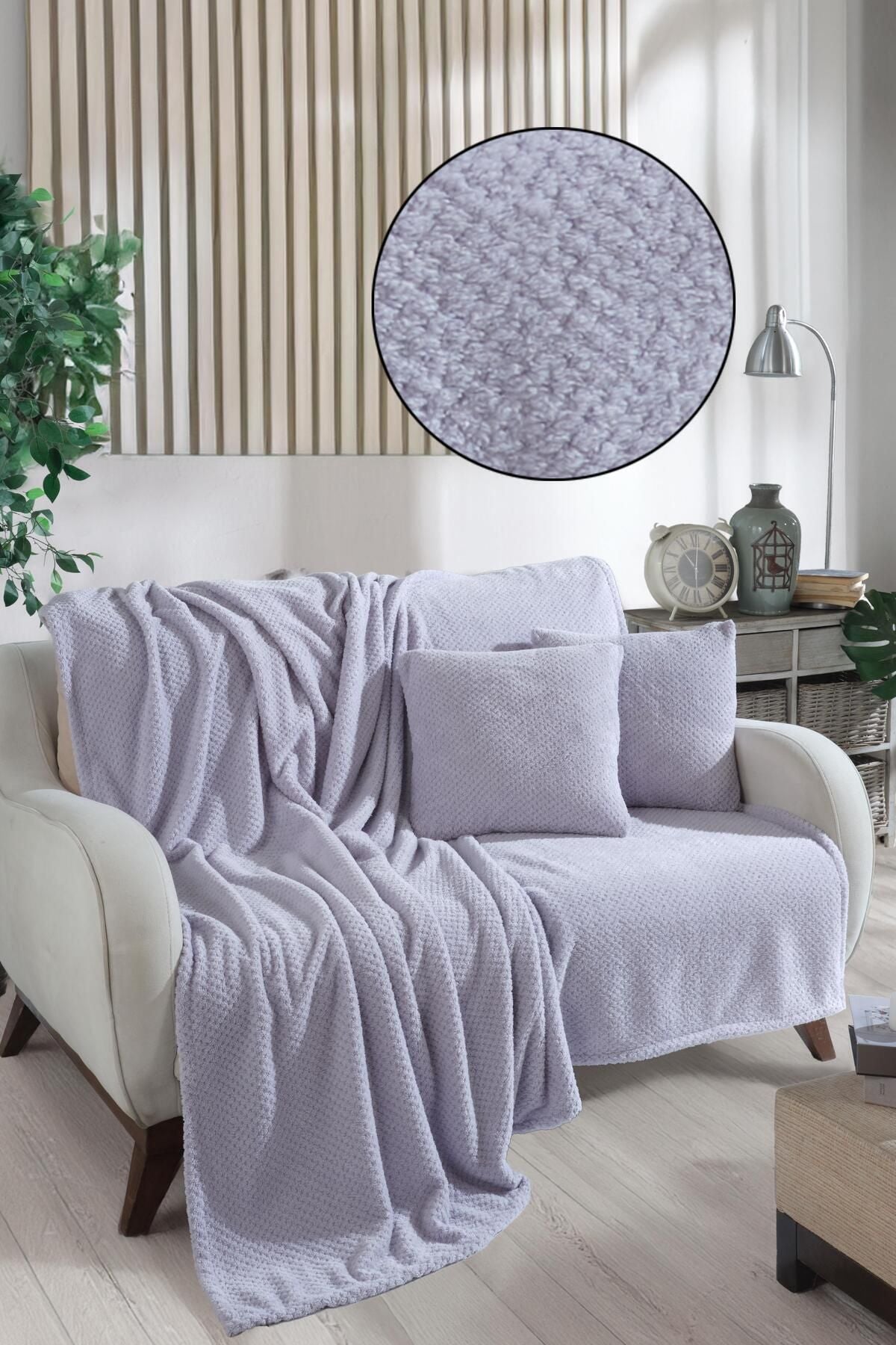 Welsoft Koltuk Örtüsü Ve Tv Battaniyesi 180x200 2 Adet 45x45 Kırlent Kılıfı Ekru