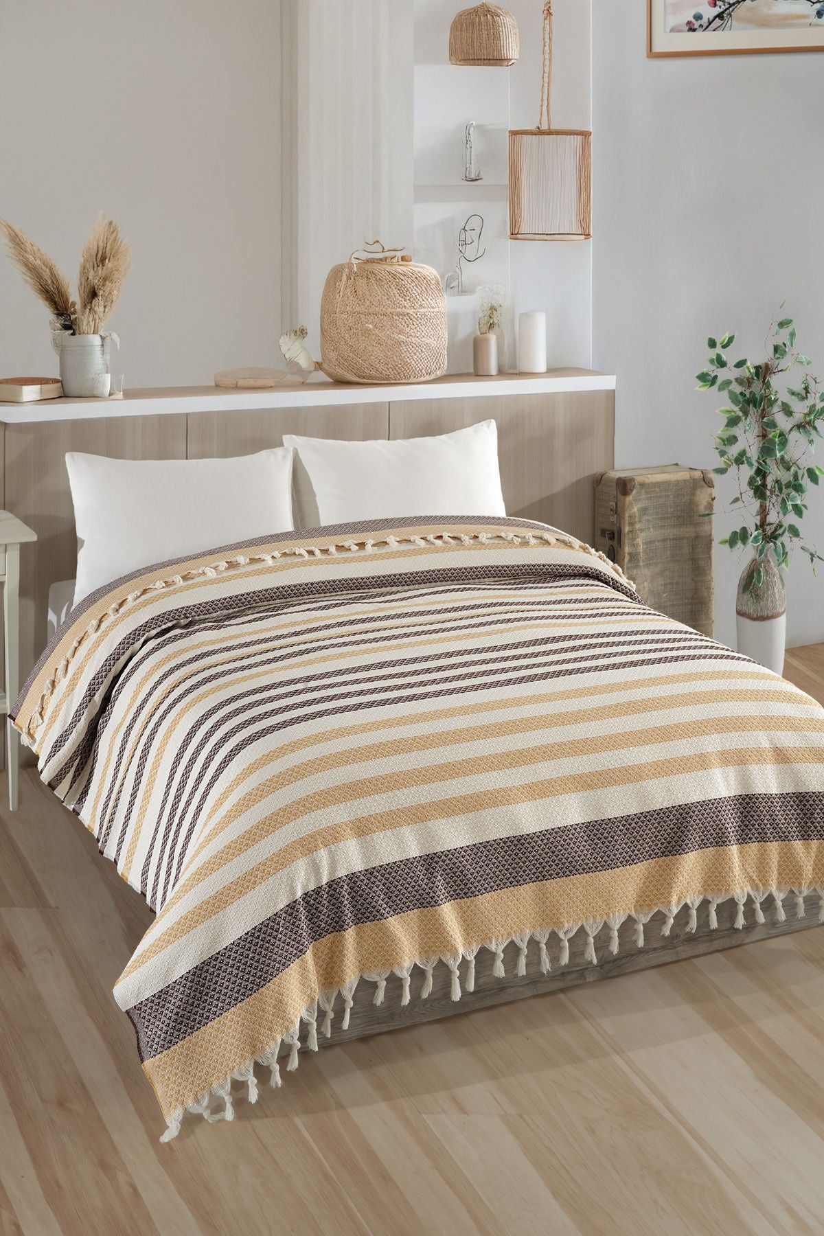 Çift Kişilik Natural Yatak Örtüsü Pike 210x240