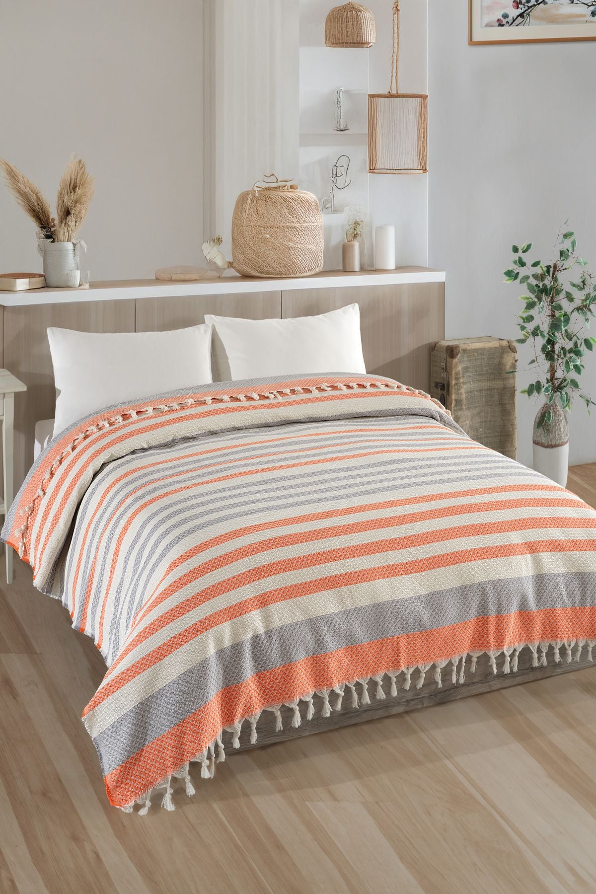 Çift Kişilik Natural Yatak Örtüsü Pike 210x240