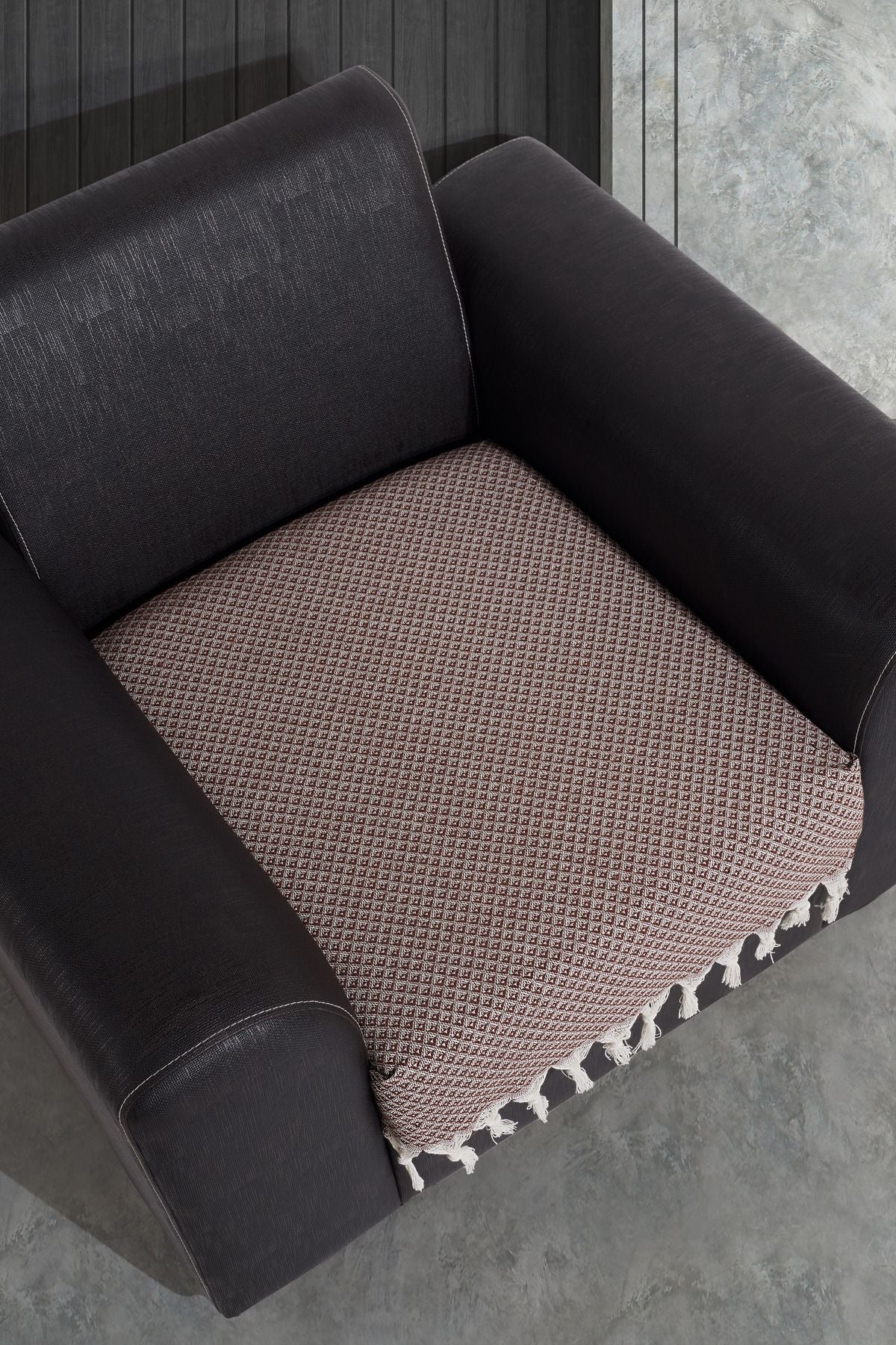 Oturma Yerini Kapatan Saçaklı Koltuk Örtüsü %100 Pamuk | Berjer Örtüsü Koltuk Şalı 70x95 Cm Yeşil