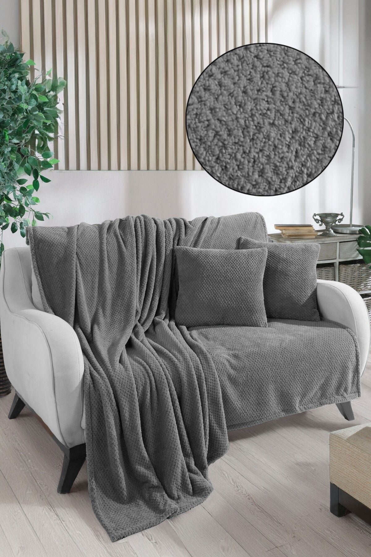 Welsoft Koltuk Örtüsü Ve Tv Battaniyesi 180x200 2 Adet 45x45 Kırlent Kılıfı Ekru