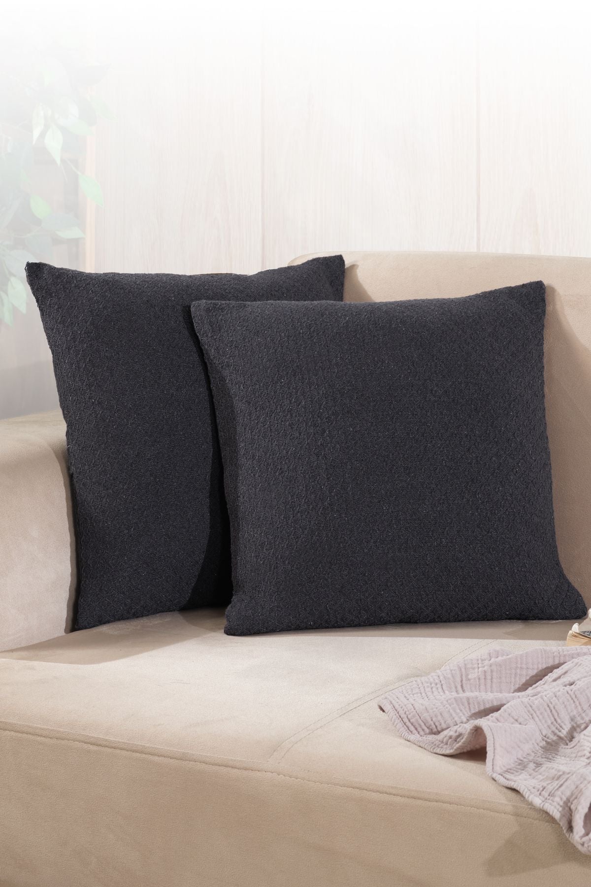 Bohem 2'li Kırlent Kılıfı Dekoratif Yastık Kılıfı 45x45 Fermuarlı Gri