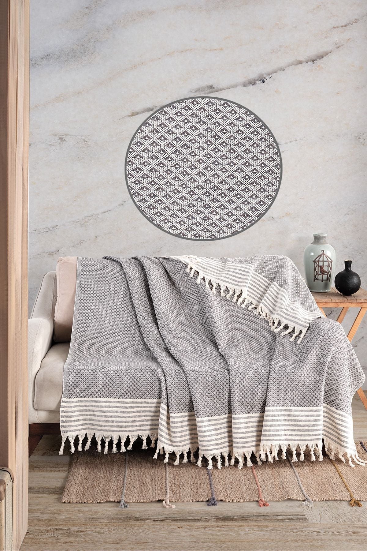 Yıldız Bordürlü Yeşil Koltuk Örtüsü | Koltuk Şalı 180x210 Pamuk