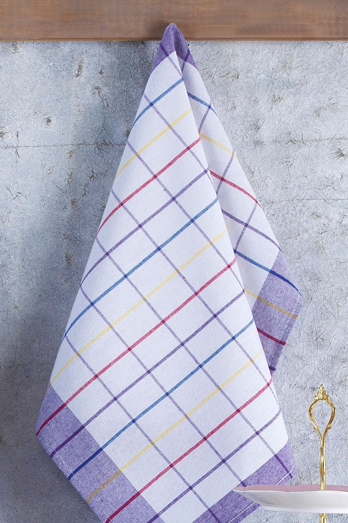 4'lü Mutfak Havlusu Seti & Alman Peçetesi 50x70 Cm % 100 Pamuk Ve Yıkanmış Büyük Kareli