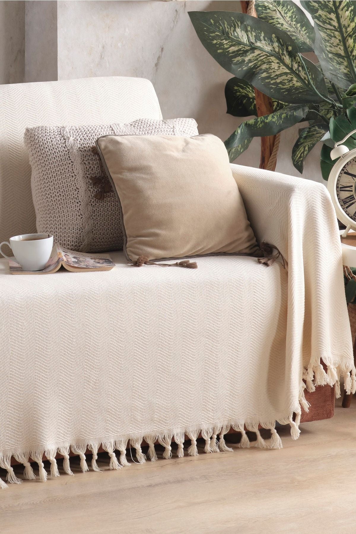 Naturel Koltuk Örtüsü Kolları Kaplayan Bordo 180x300