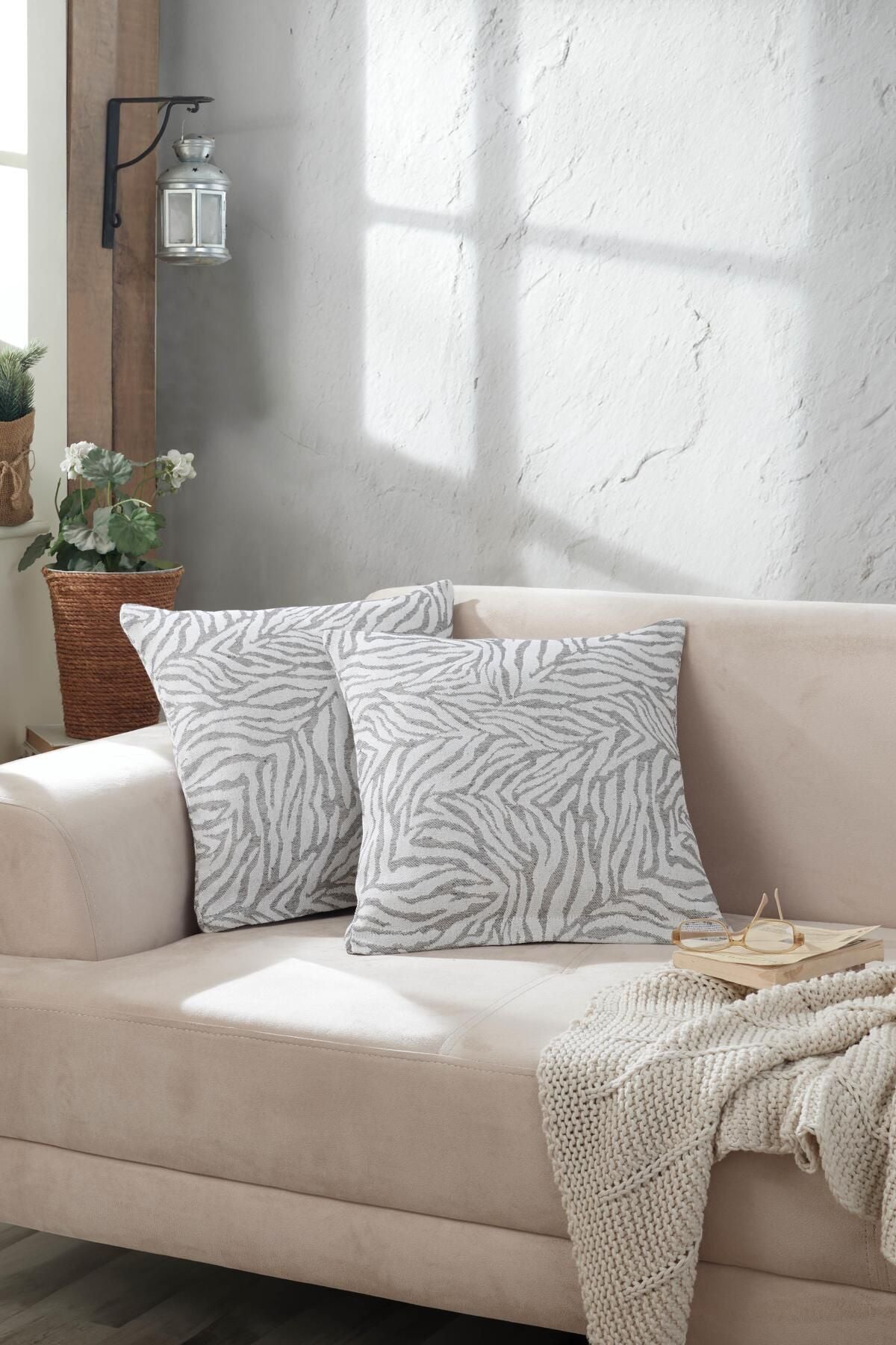 Zebra 2'li Kırlent Kılıfı 45x45 Fermuarlı Antrasit